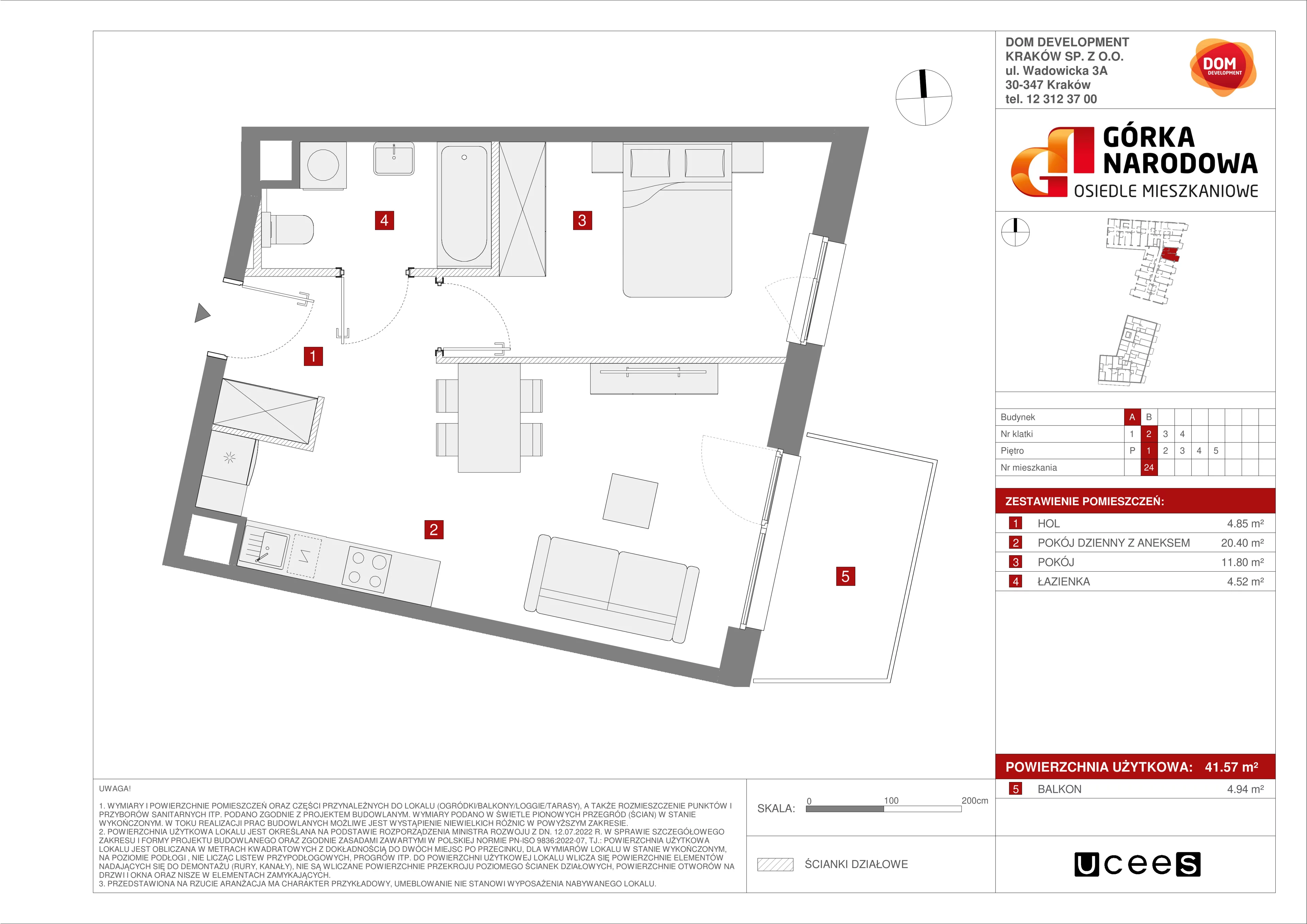 Mieszkanie 41,57 m², piętro 1, oferta nr A/24, Osiedle Górka Narodowa etap 5, Kraków, Prądnik Biały, Górka Narodowa, ul. Papierni Prądnickich