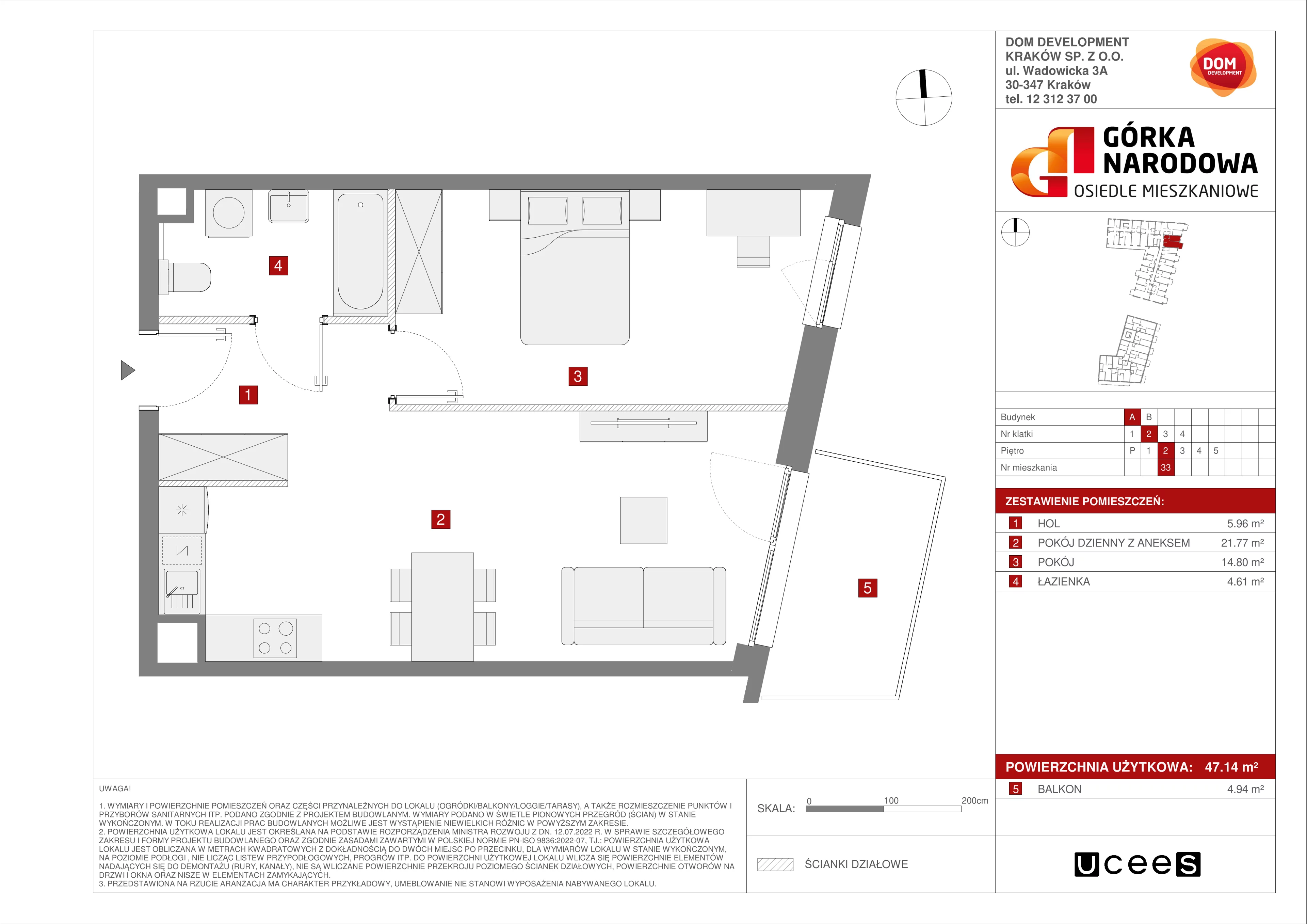 Mieszkanie 47,14 m², piętro 2, oferta nr A/33, Osiedle Górka Narodowa etap 5, Kraków, Prądnik Biały, Górka Narodowa, ul. Papierni Prądnickich