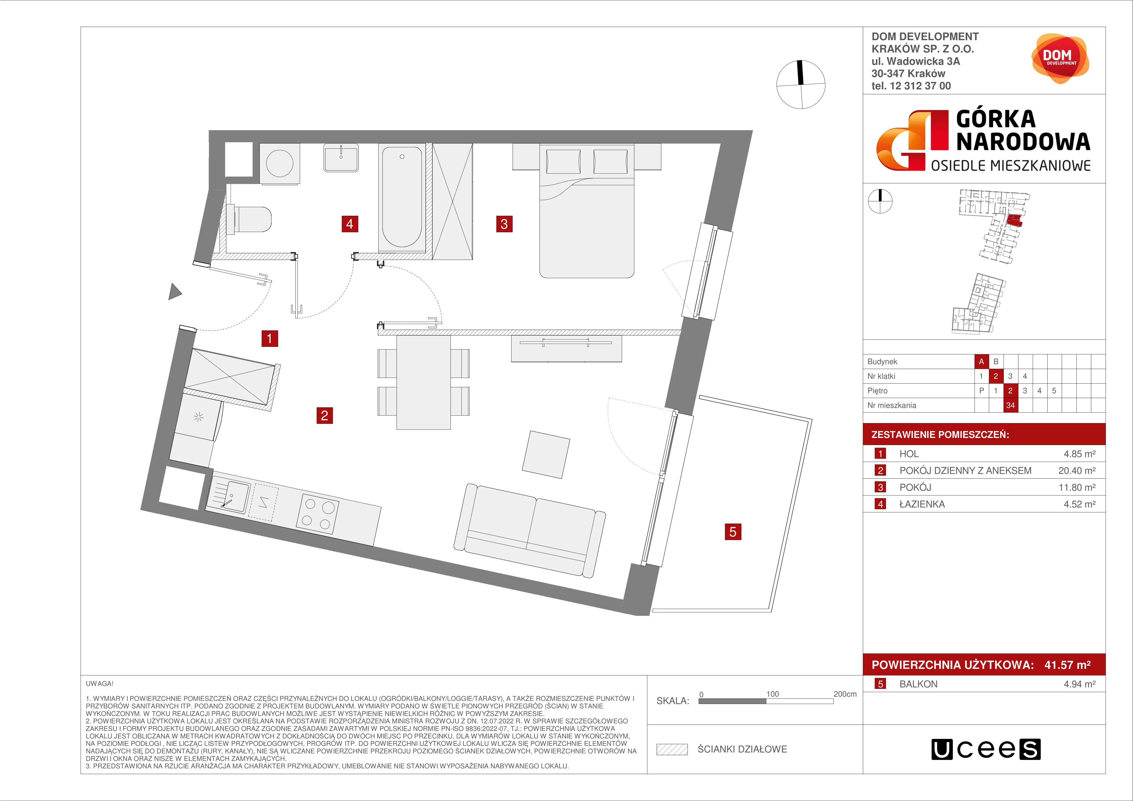 Mieszkanie 41,57 m², piętro 2, oferta nr A/34, Osiedle Górka Narodowa etap 5, Kraków, Prądnik Biały, Górka Narodowa, ul. Papierni Prądnickich