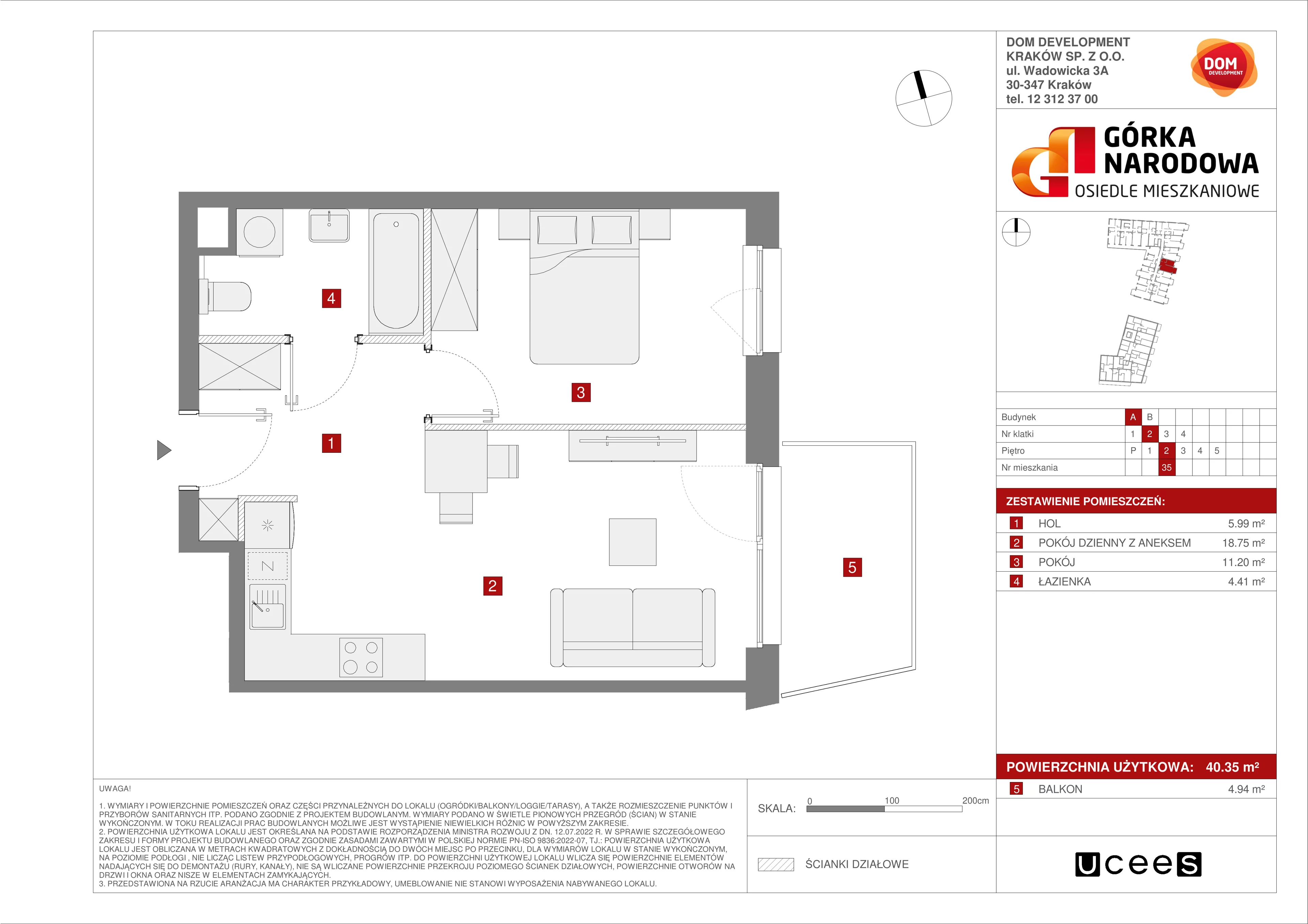 Mieszkanie 40,35 m², piętro 2, oferta nr A/35, Osiedle Górka Narodowa etap 5, Kraków, Prądnik Biały, Górka Narodowa, ul. Papierni Prądnickich