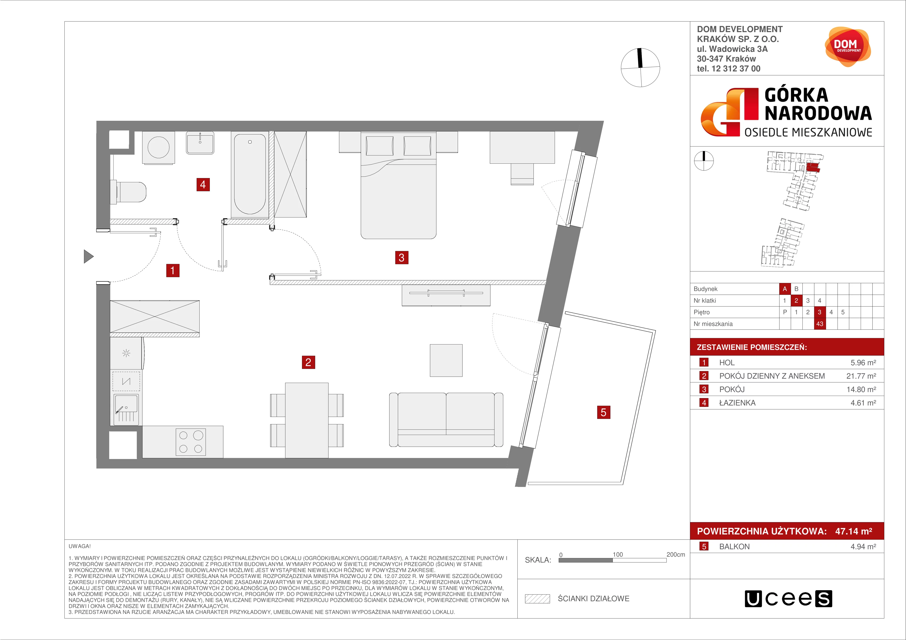 Mieszkanie 47,14 m², piętro 3, oferta nr A/43, Osiedle Górka Narodowa etap 5, Kraków, Prądnik Biały, Górka Narodowa, ul. Papierni Prądnickich