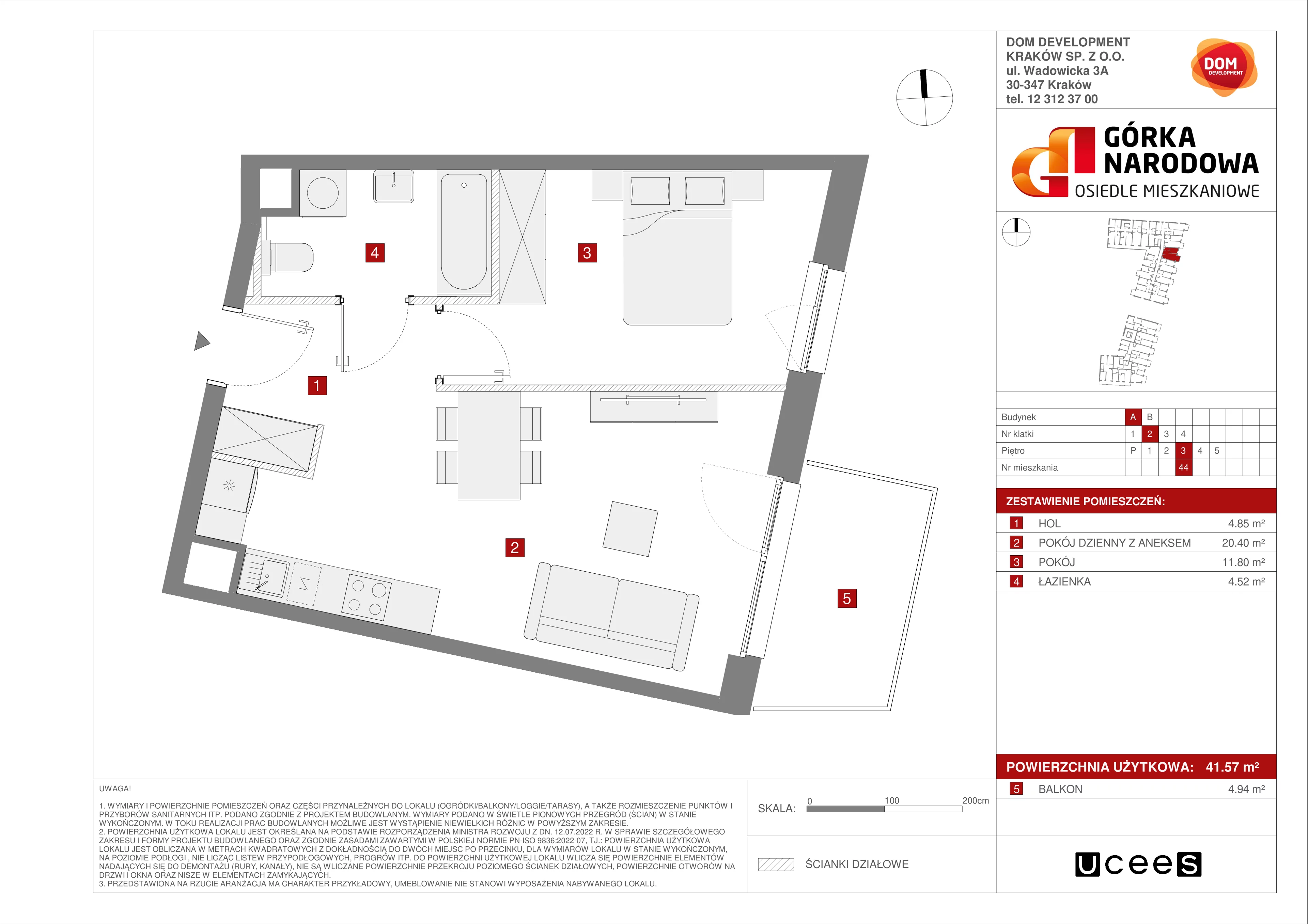 Mieszkanie 41,57 m², piętro 3, oferta nr A/44, Osiedle Górka Narodowa etap 5, Kraków, Prądnik Biały, Górka Narodowa, ul. Papierni Prądnickich