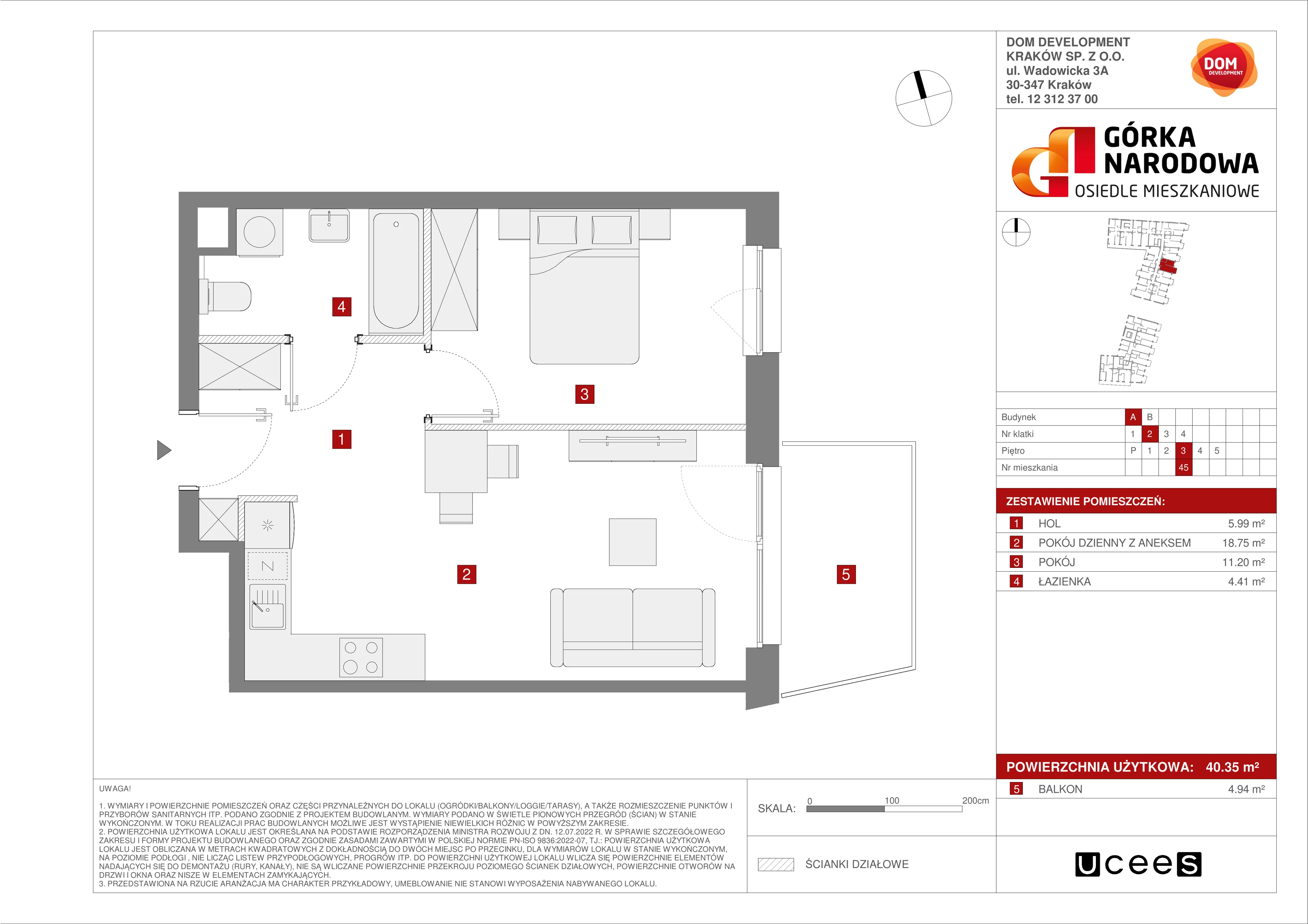 Mieszkanie 40,35 m², piętro 3, oferta nr A/45, Osiedle Górka Narodowa etap 5, Kraków, Prądnik Biały, Górka Narodowa, ul. Papierni Prądnickich