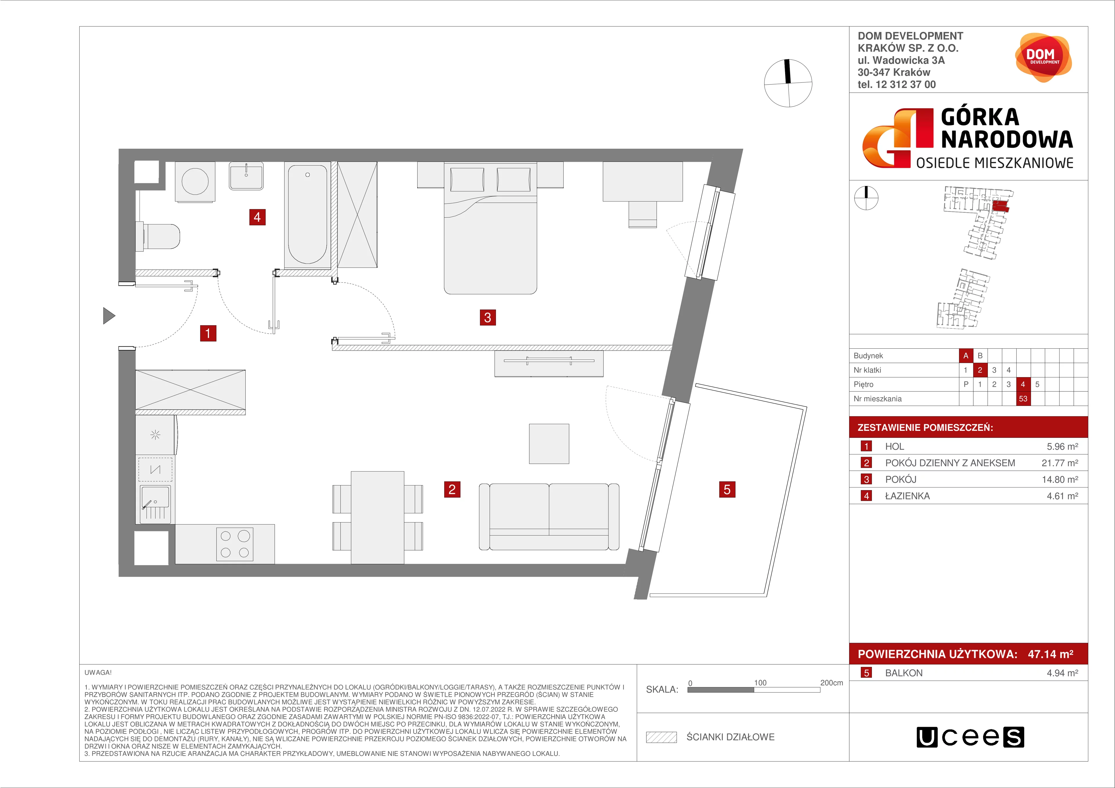 Mieszkanie 47,14 m², piętro 4, oferta nr A/53, Osiedle Górka Narodowa etap 5, Kraków, Prądnik Biały, Górka Narodowa, ul. Papierni Prądnickich