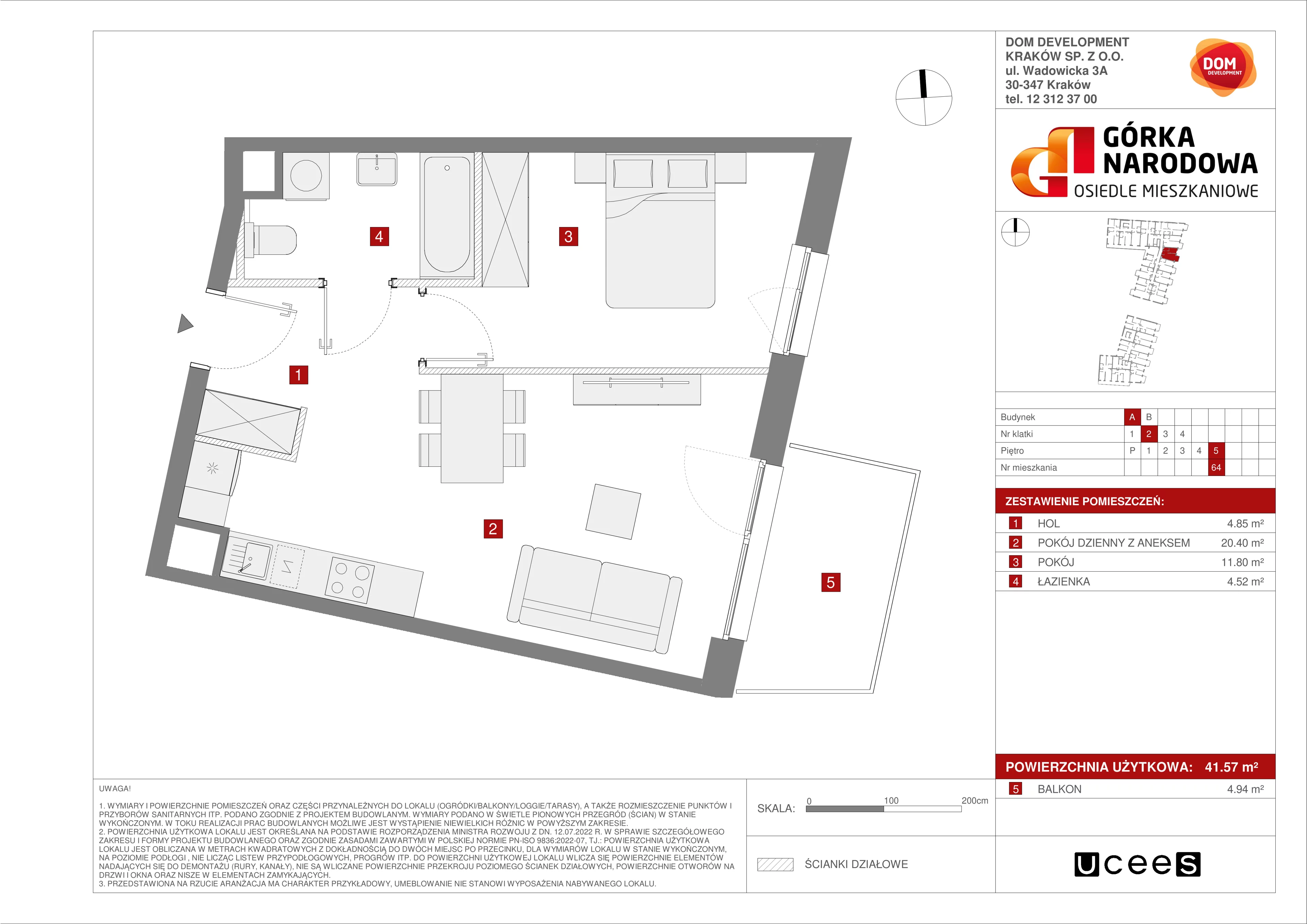 Mieszkanie 41,57 m², piętro 5, oferta nr A/64, Osiedle Górka Narodowa etap 5, Kraków, Prądnik Biały, Górka Narodowa, ul. Papierni Prądnickich