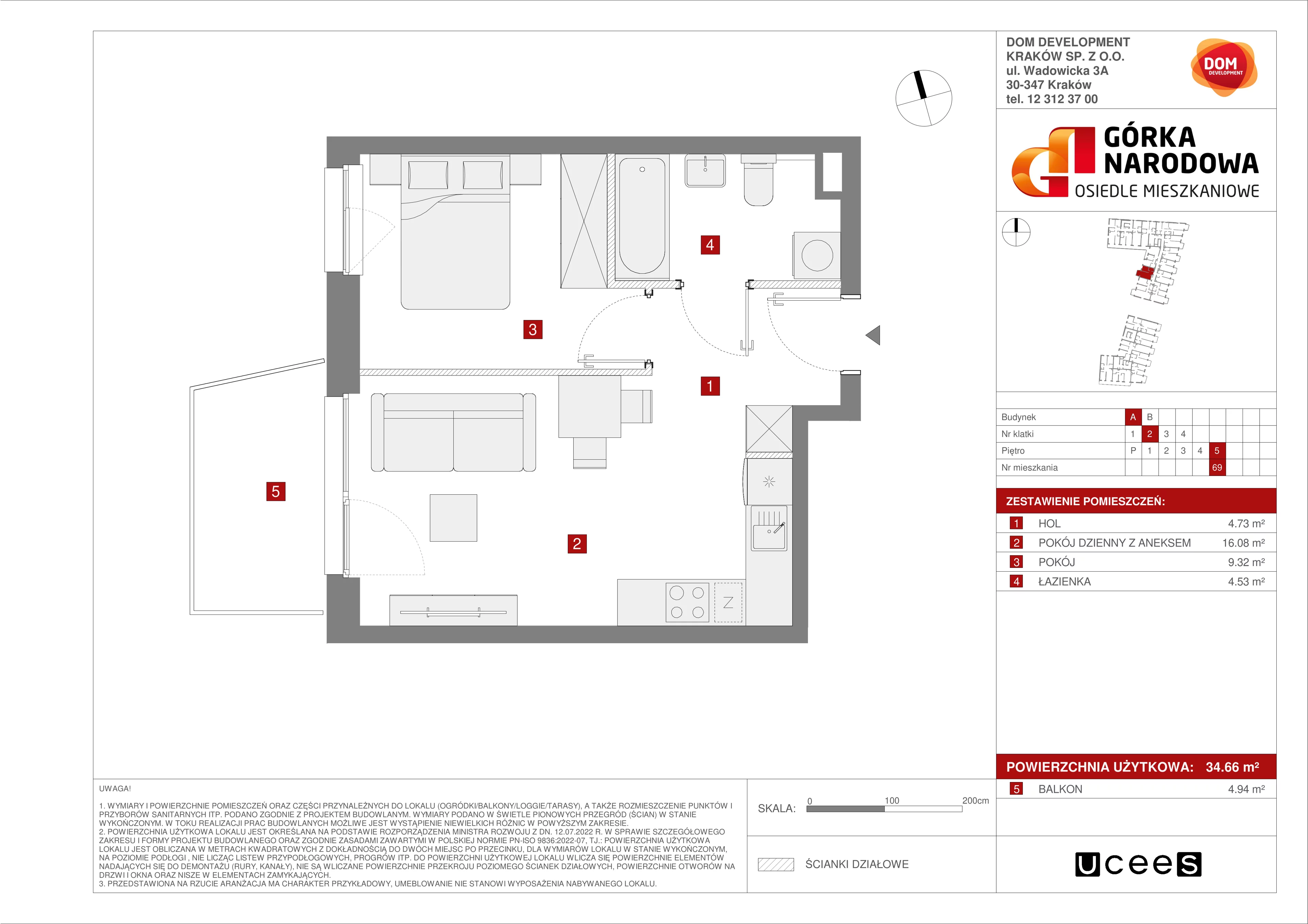 Mieszkanie 34,66 m², piętro 5, oferta nr A/69, Osiedle Górka Narodowa, Kraków, Prądnik Biały, Górka Narodowa, ul. Papierni Prądnickich