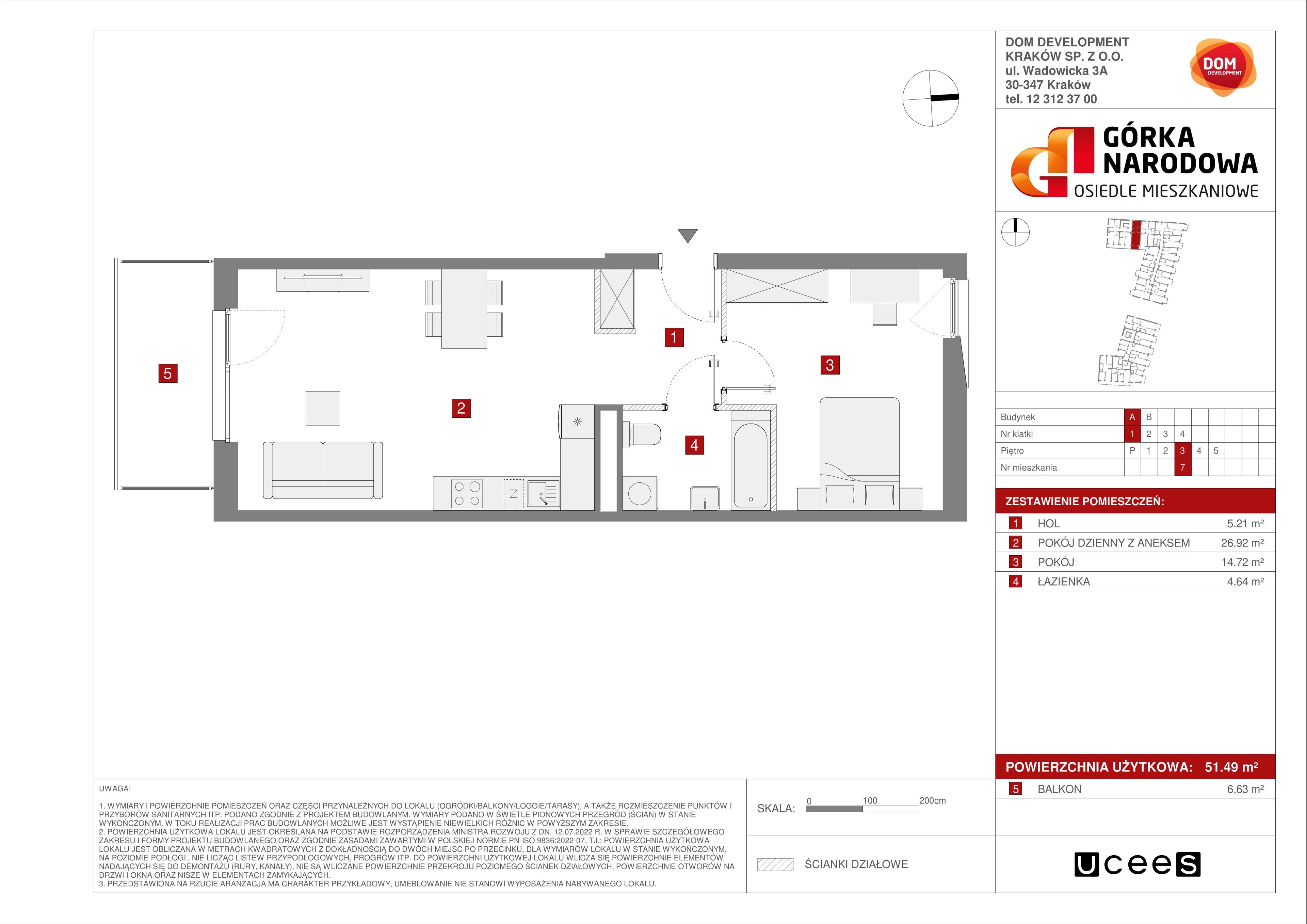 Mieszkanie 51,49 m², piętro 3, oferta nr A/7, Osiedle Górka Narodowa etap 5, Kraków, Prądnik Biały, Górka Narodowa, ul. Papierni Prądnickich