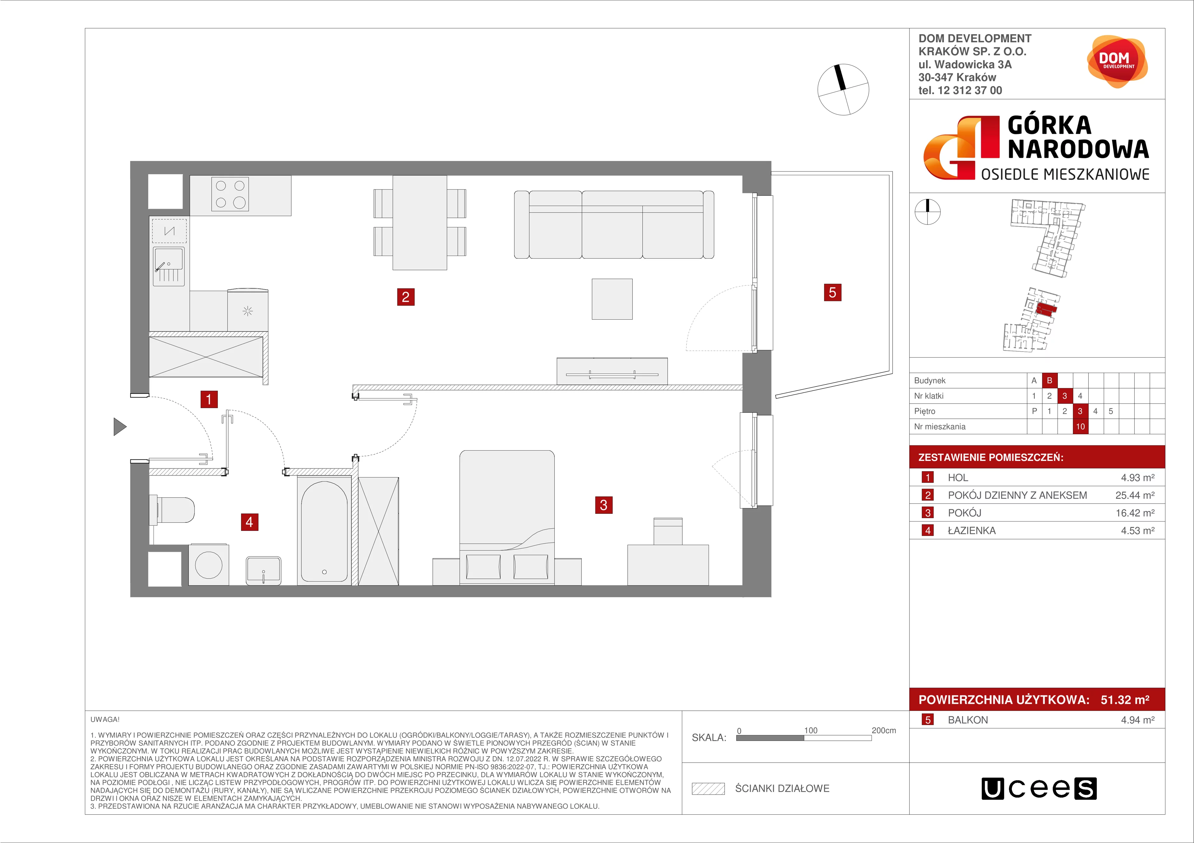 Mieszkanie 51,32 m², piętro 3, oferta nr B/10, Osiedle Górka Narodowa etap 5, Kraków, Prądnik Biały, Górka Narodowa, ul. Papierni Prądnickich