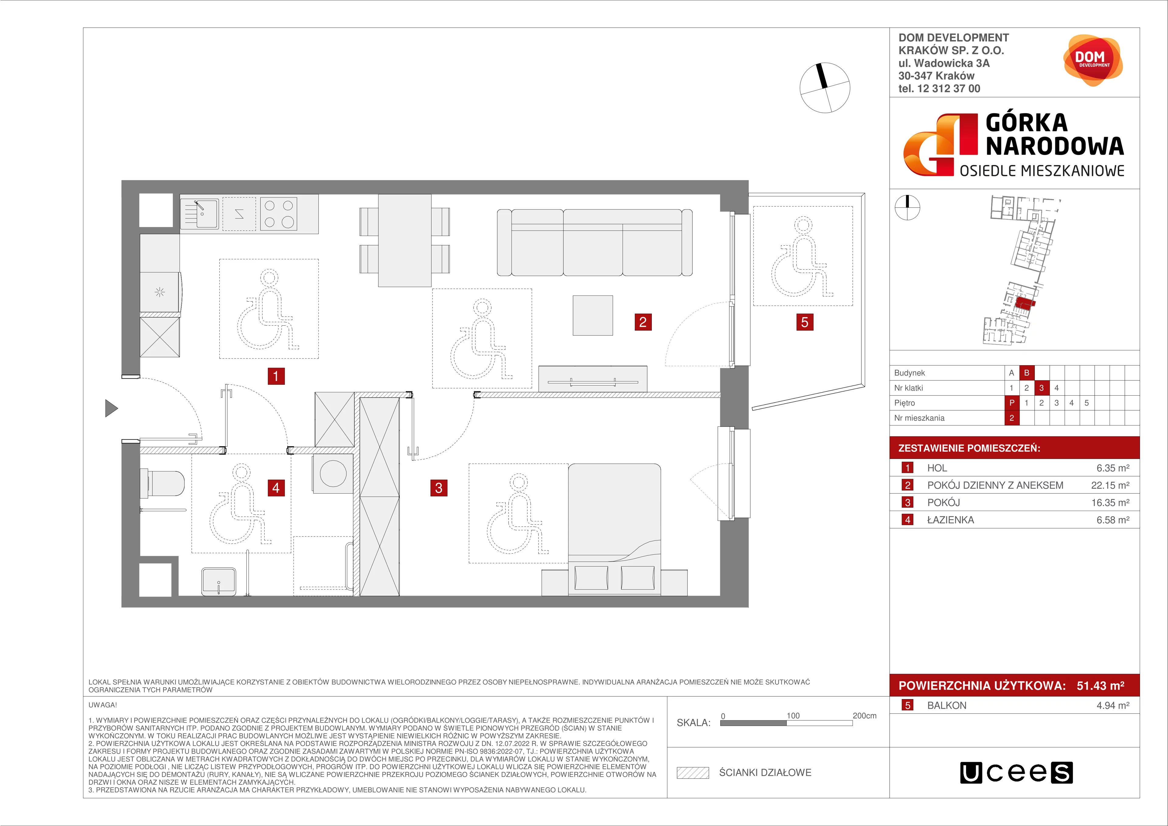 Mieszkanie 51,43 m², parter, oferta nr B/2, Osiedle Górka Narodowa etap 5, Kraków, Prądnik Biały, Górka Narodowa, ul. Papierni Prądnickich