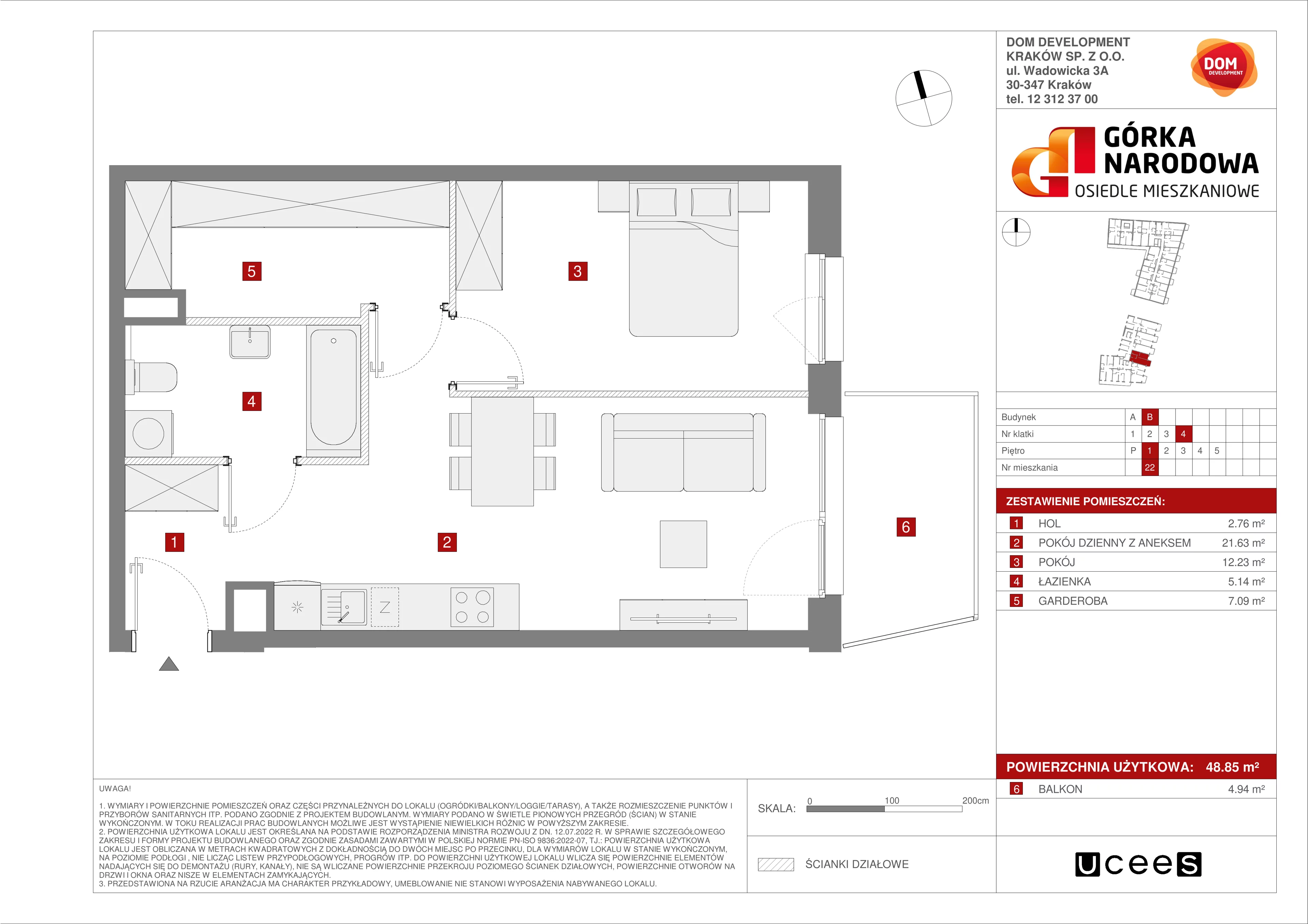 Mieszkanie 48,85 m², piętro 1, oferta nr B/22, Osiedle Górka Narodowa etap 5, Kraków, Prądnik Biały, Górka Narodowa, ul. Papierni Prądnickich