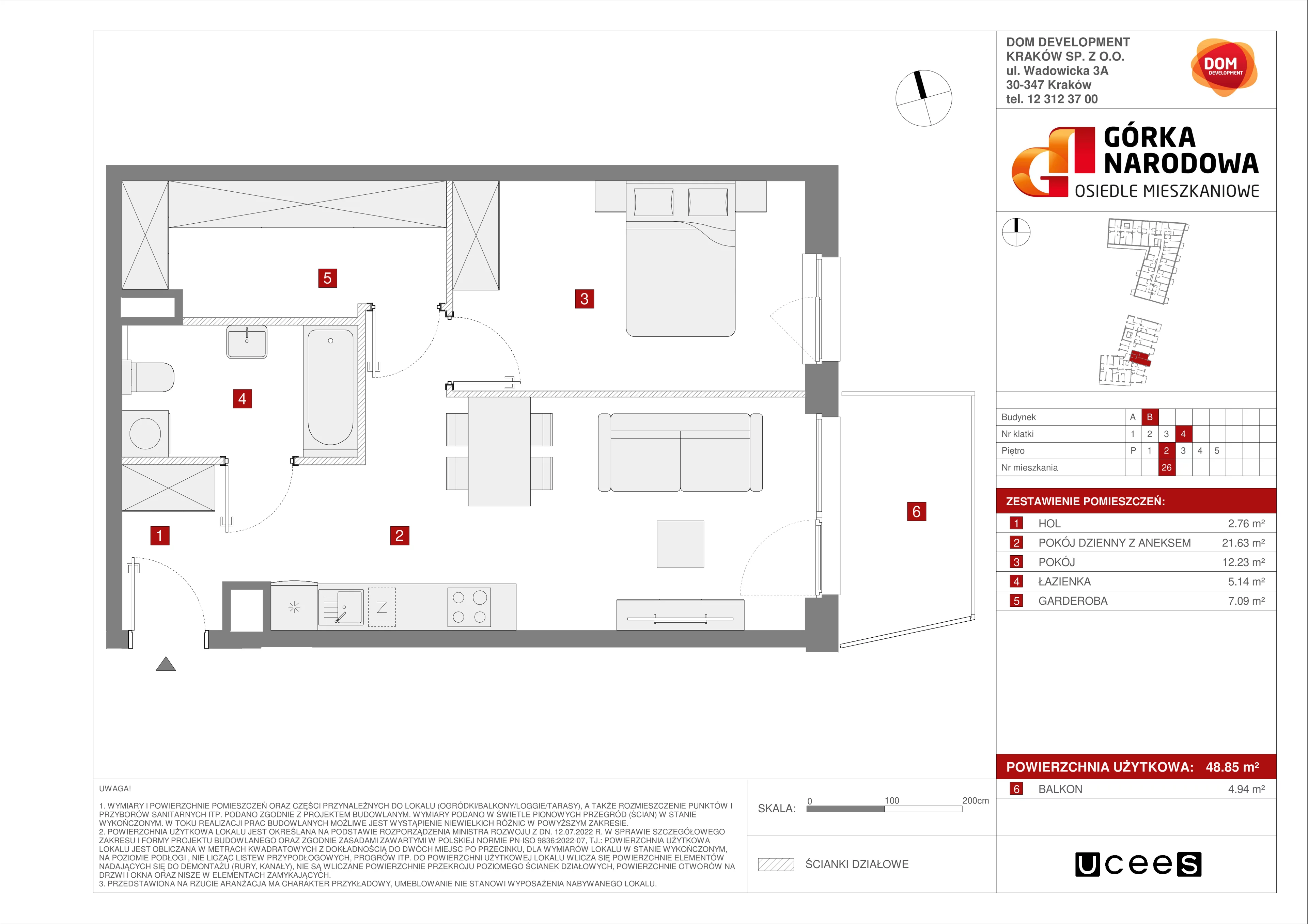 Mieszkanie 48,85 m², piętro 2, oferta nr B/26, Osiedle Górka Narodowa etap 5, Kraków, Prądnik Biały, Górka Narodowa, ul. Papierni Prądnickich