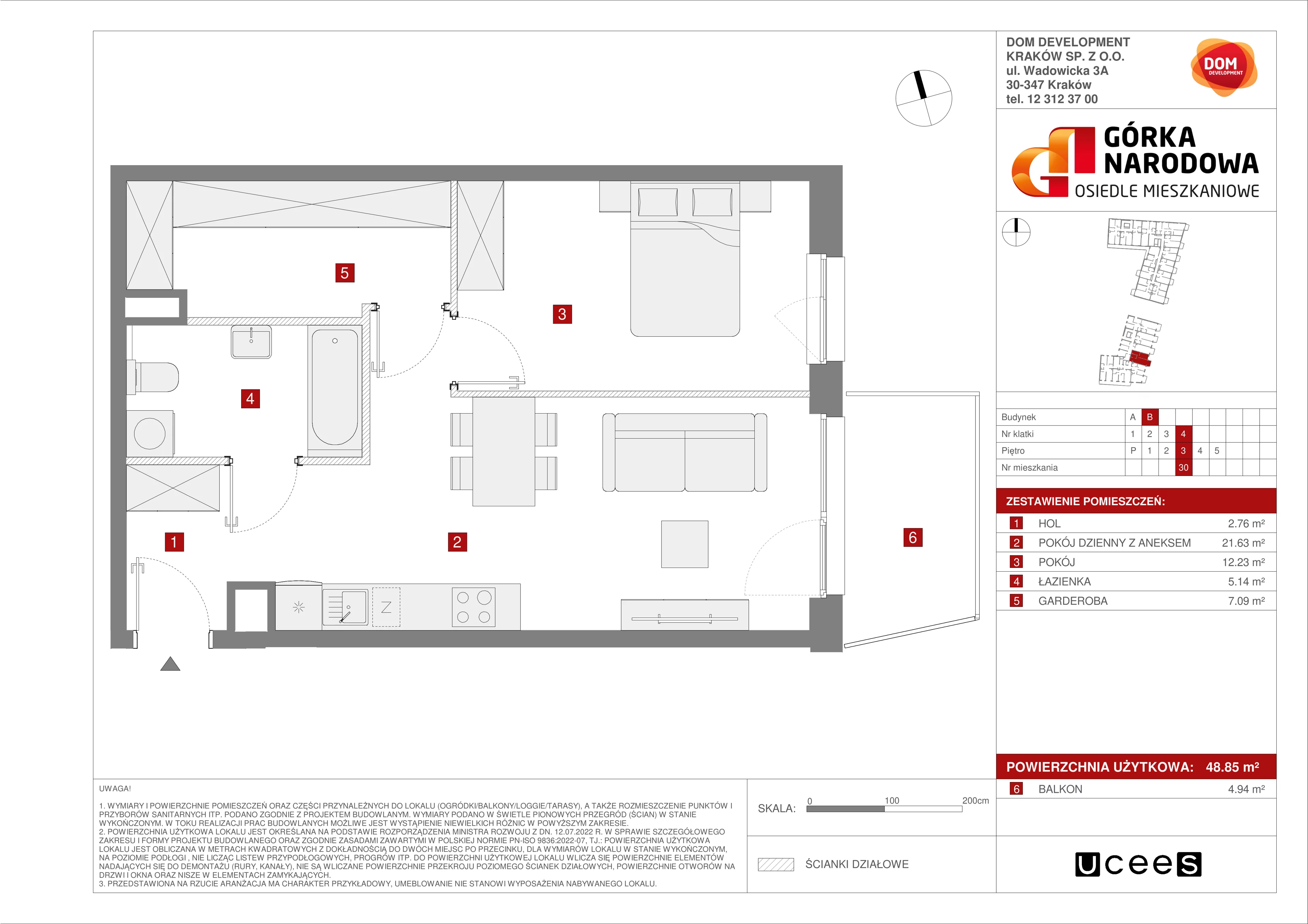 Mieszkanie 48,85 m², piętro 3, oferta nr B/30, Osiedle Górka Narodowa etap 5, Kraków, Prądnik Biały, Górka Narodowa, ul. Papierni Prądnickich