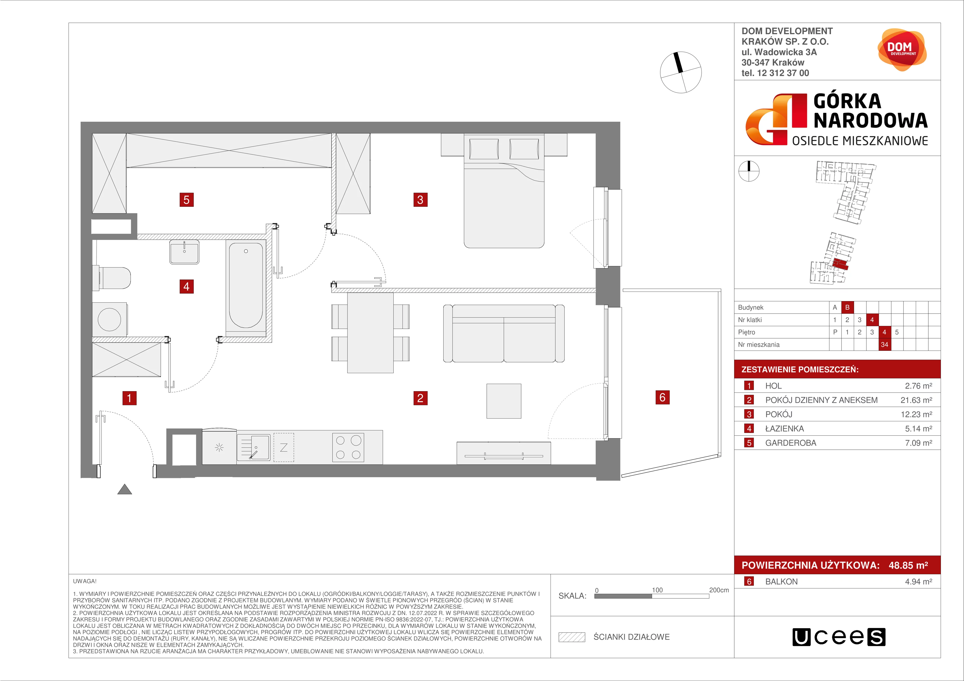 Mieszkanie 48,85 m², piętro 4, oferta nr B/34, Osiedle Górka Narodowa etap 5, Kraków, Prądnik Biały, Górka Narodowa, ul. Papierni Prądnickich