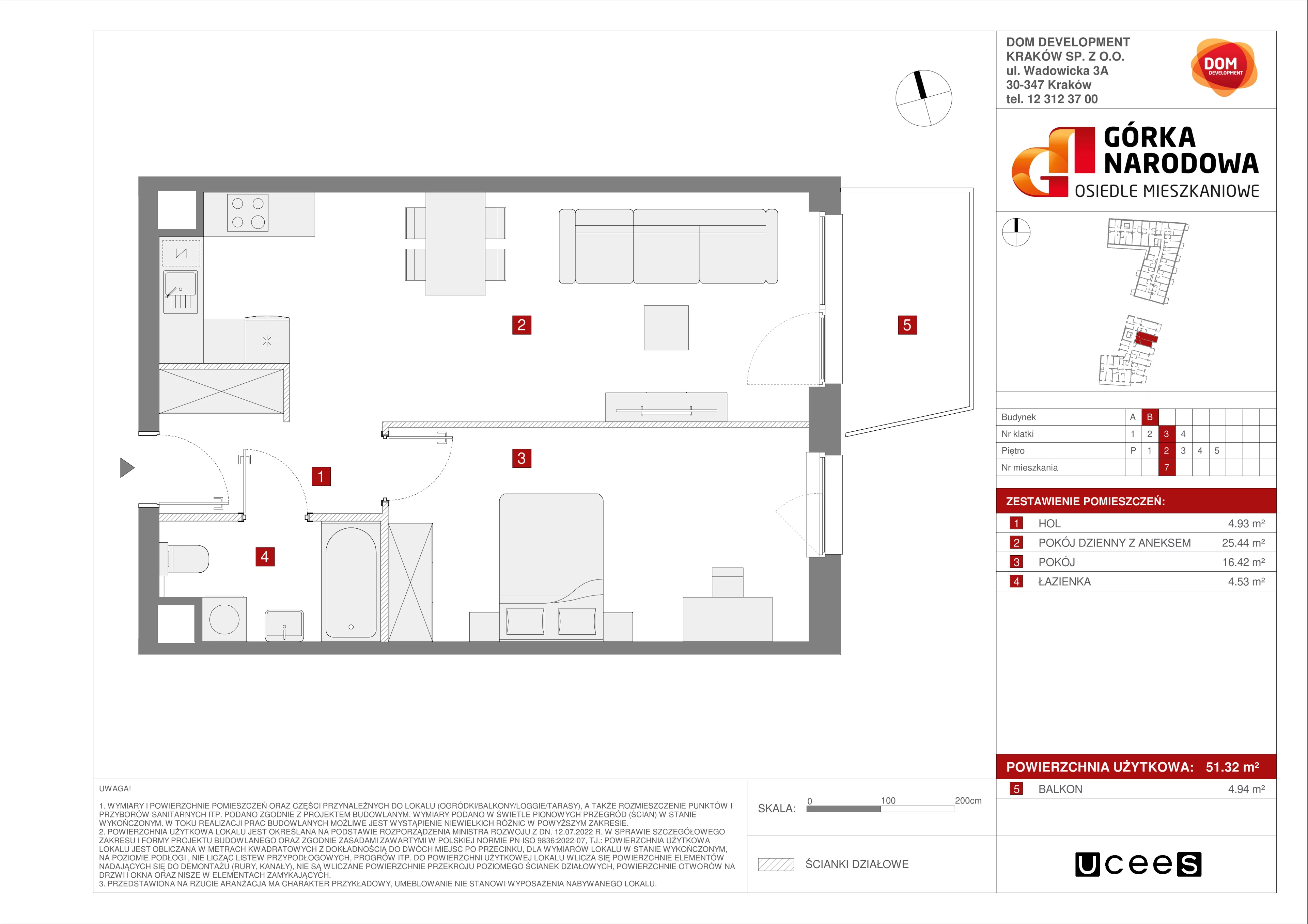 Mieszkanie 51,32 m², piętro 2, oferta nr B/7, Osiedle Górka Narodowa etap 5, Kraków, Prądnik Biały, Górka Narodowa, ul. Papierni Prądnickich