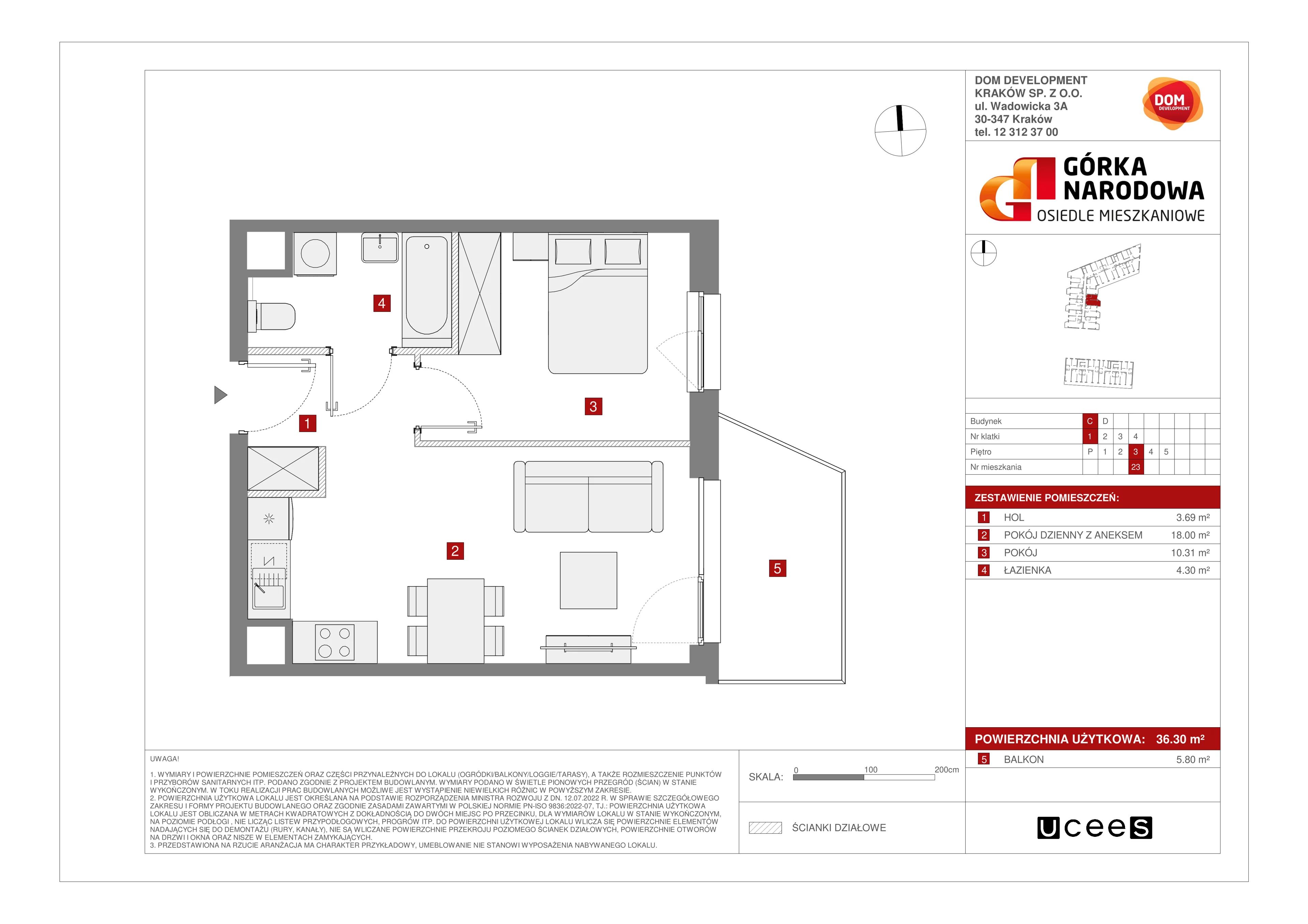 Mieszkanie 36,30 m², piętro 3, oferta nr C/23, Osiedle Górka Narodowa, Kraków, Prądnik Biały, Górka Narodowa, ul. Papierni Prądnickich