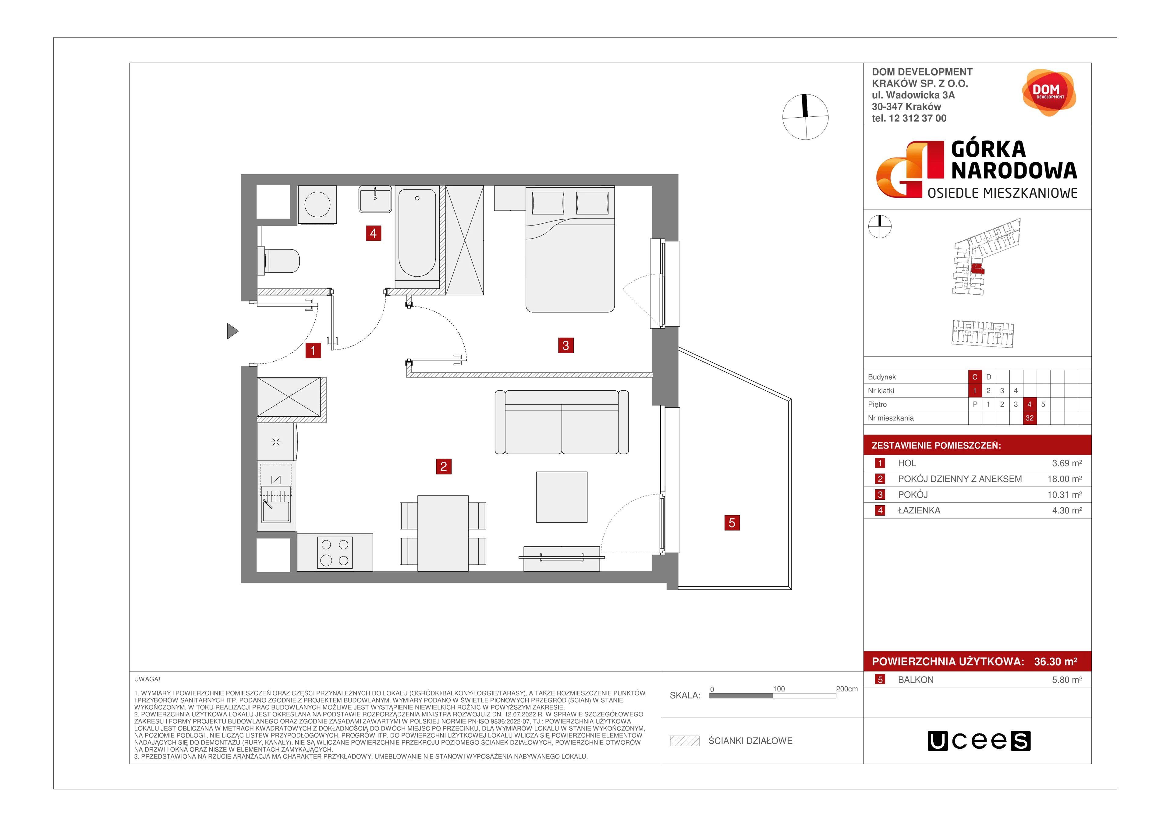 Mieszkanie 36,30 m², piętro 4, oferta nr C/32, Osiedle Górka Narodowa, Kraków, Prądnik Biały, Górka Narodowa, ul. Papierni Prądnickich