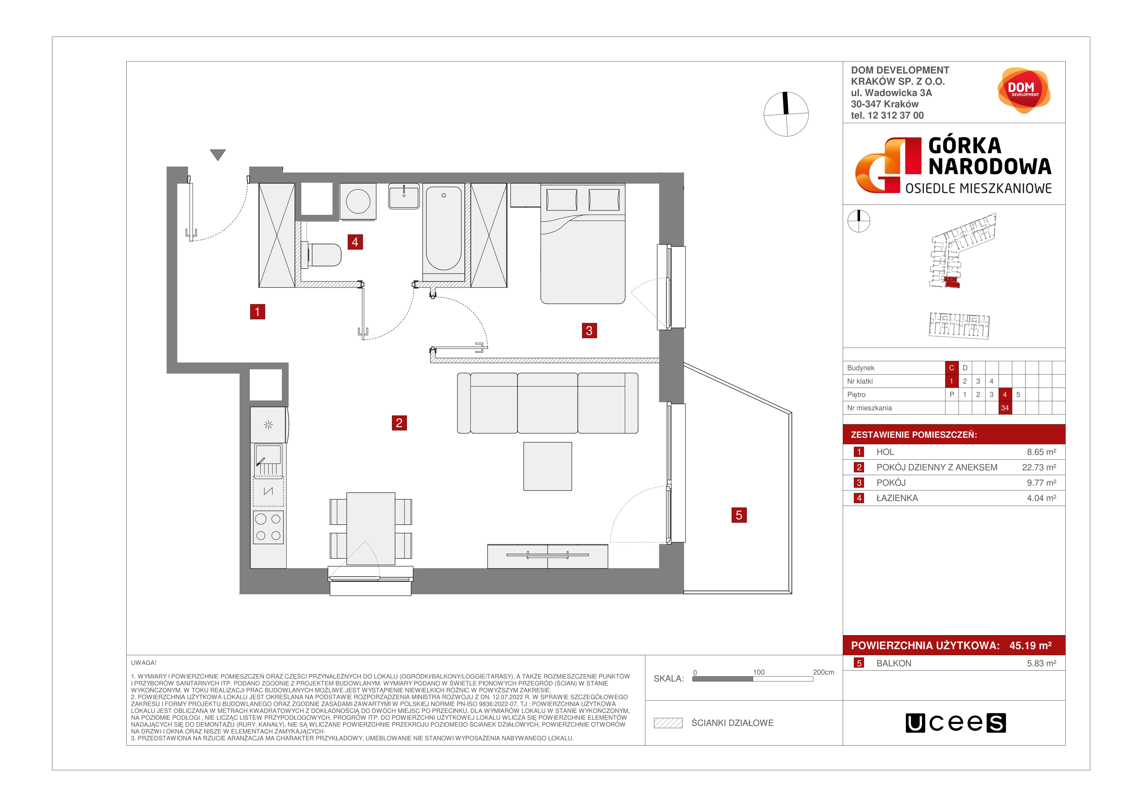 Mieszkanie 45,19 m², piętro 4, oferta nr C/34, Osiedle Górka Narodowa etap 5, Kraków, Prądnik Biały, Górka Narodowa, ul. Papierni Prądnickich