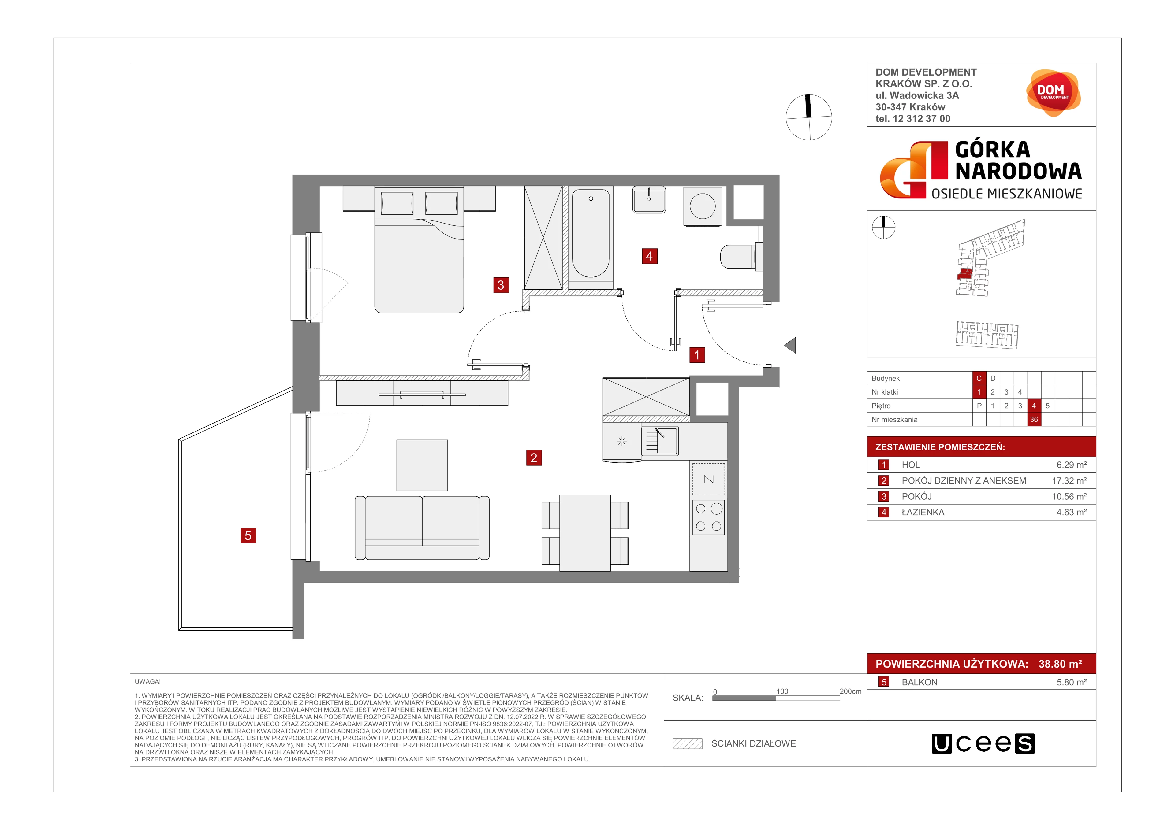 Mieszkanie 38,80 m², piętro 4, oferta nr C/36, Osiedle Górka Narodowa etap 5, Kraków, Prądnik Biały, Górka Narodowa, ul. Papierni Prądnickich