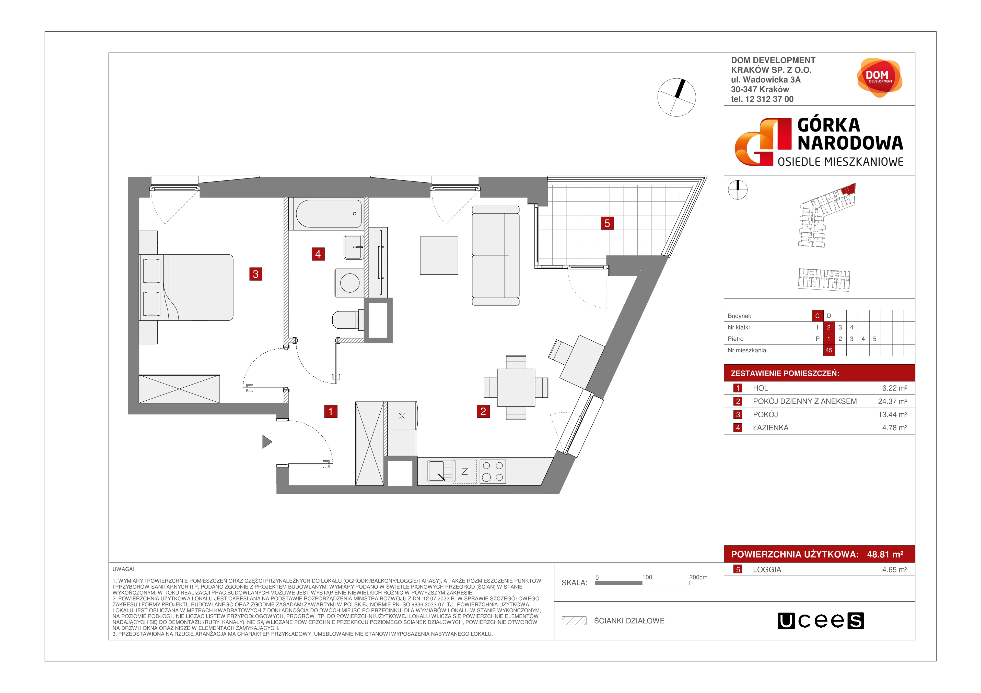 Mieszkanie 48,81 m², piętro 1, oferta nr C/45, Osiedle Górka Narodowa etap 5, Kraków, Prądnik Biały, Górka Narodowa, ul. Papierni Prądnickich-idx