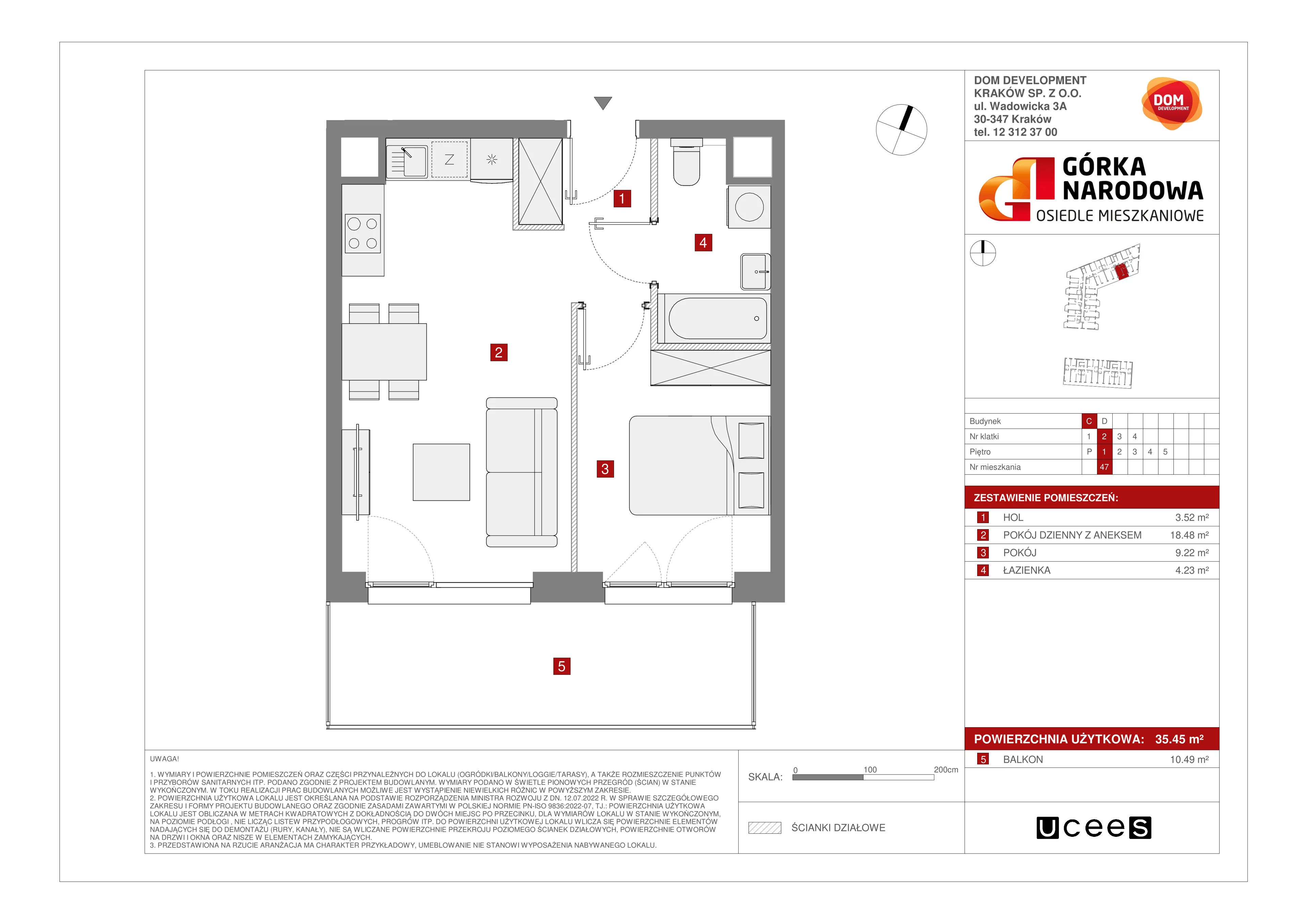 Mieszkanie 35,45 m², piętro 1, oferta nr C/47, Osiedle Górka Narodowa etap 5, Kraków, Prądnik Biały, Górka Narodowa, ul. Papierni Prądnickich