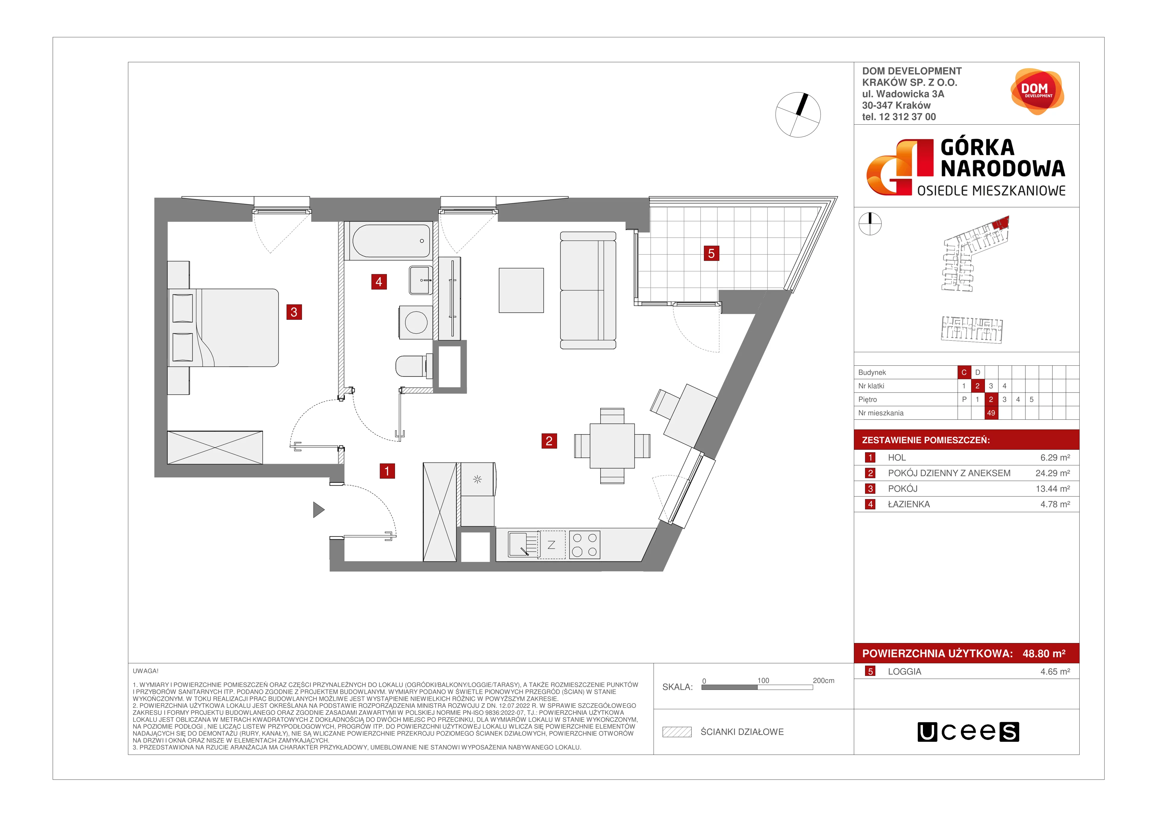 Mieszkanie 48,80 m², piętro 2, oferta nr C/49, Osiedle Górka Narodowa etap 5, Kraków, Prądnik Biały, Górka Narodowa, ul. Papierni Prądnickich