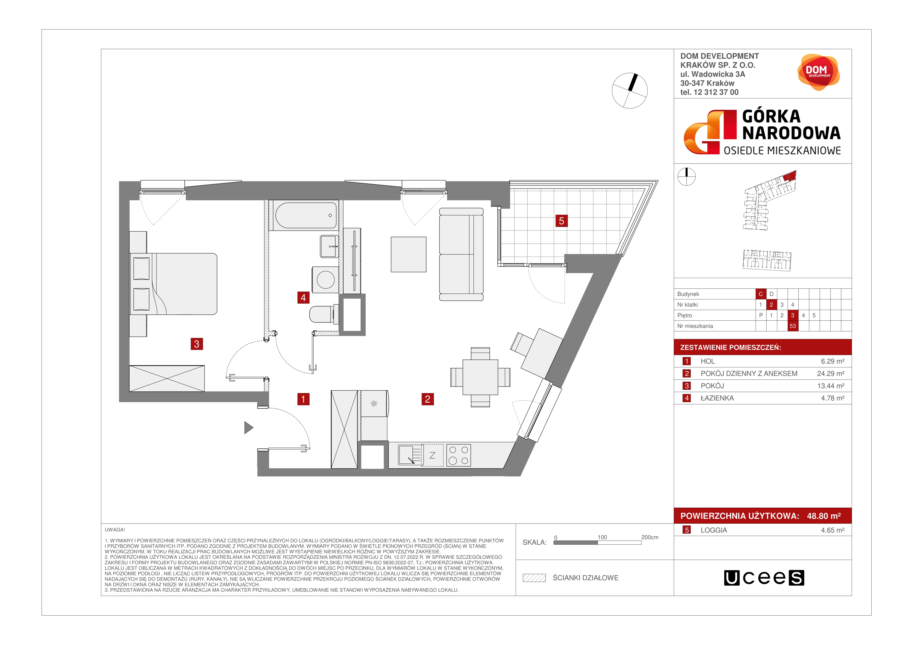 Mieszkanie 48,80 m², piętro 3, oferta nr C/53, Osiedle Górka Narodowa etap 5, Kraków, Prądnik Biały, Górka Narodowa, ul. Papierni Prądnickich