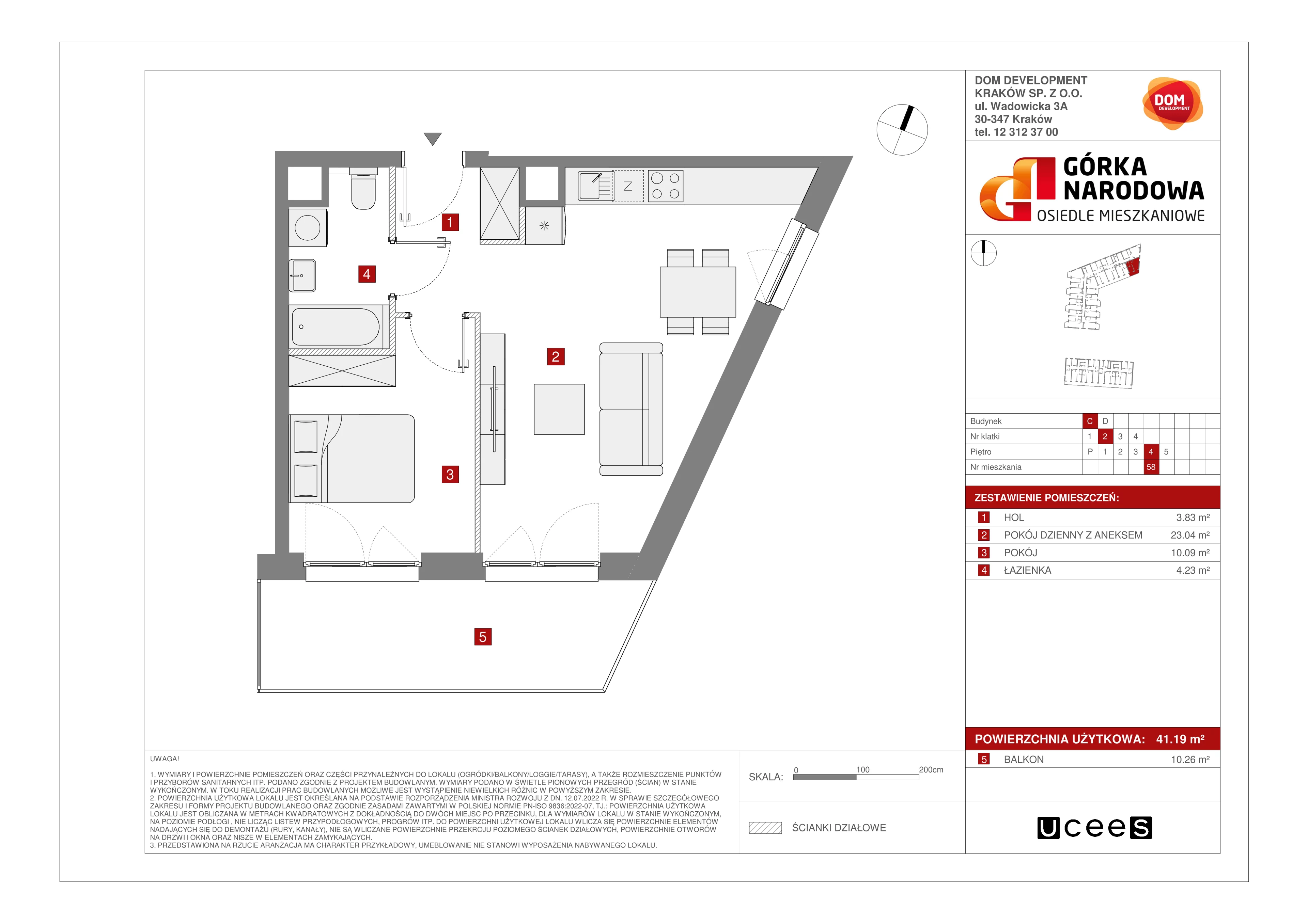 Mieszkanie 41,19 m², piętro 4, oferta nr C/58, Osiedle Górka Narodowa etap 5, Kraków, Prądnik Biały, Górka Narodowa, ul. Papierni Prądnickich