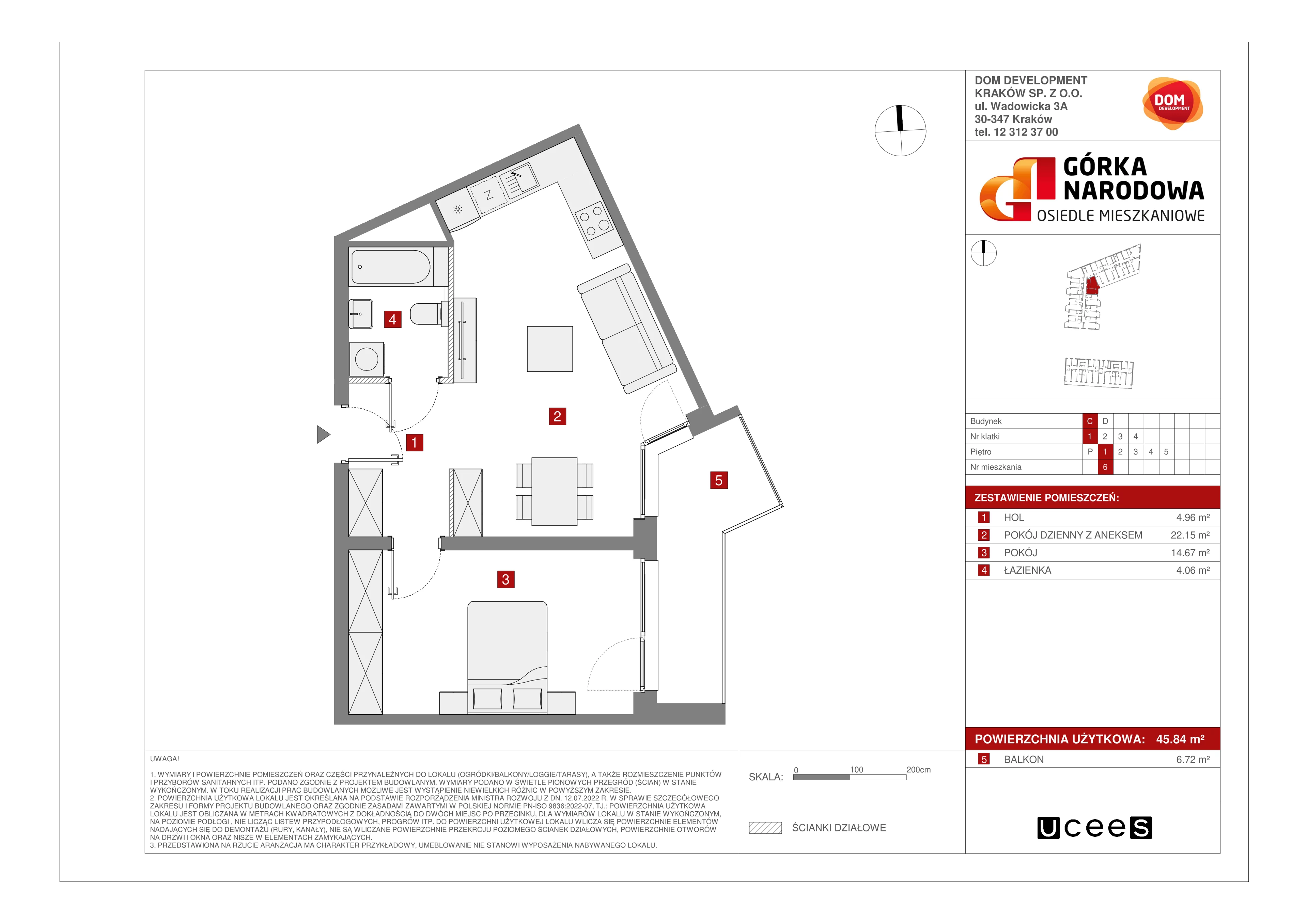 Mieszkanie 45,84 m², piętro 1, oferta nr C/6, Osiedle Górka Narodowa etap 5, Kraków, Prądnik Biały, Górka Narodowa, ul. Papierni Prądnickich