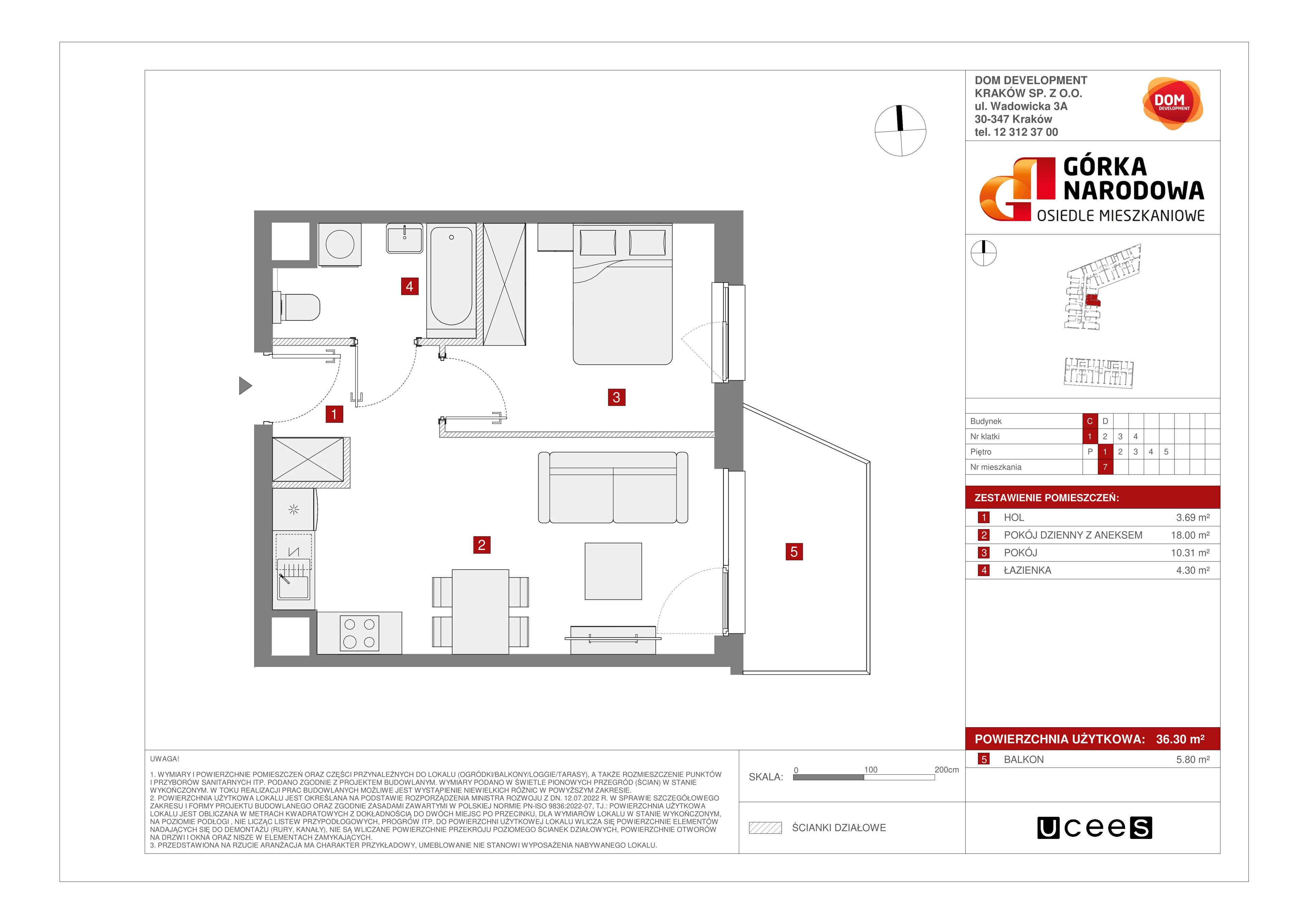 Mieszkanie 36,30 m², piętro 1, oferta nr C/7, Osiedle Górka Narodowa, Kraków, Prądnik Biały, Górka Narodowa, ul. Papierni Prądnickich