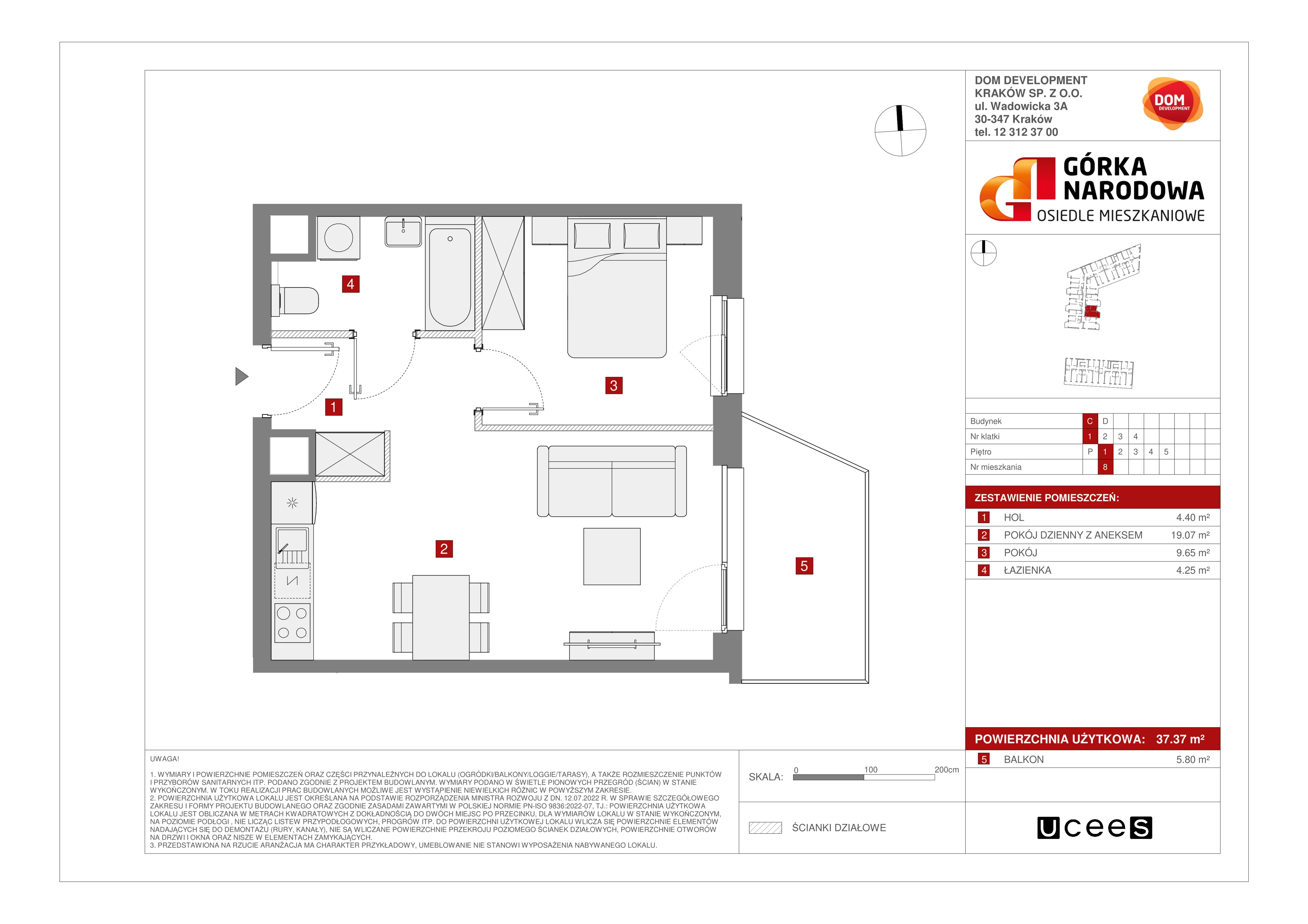 Mieszkanie 37,37 m², piętro 1, oferta nr C/8, Osiedle Górka Narodowa etap 5, Kraków, Prądnik Biały, Górka Narodowa, ul. Papierni Prądnickich