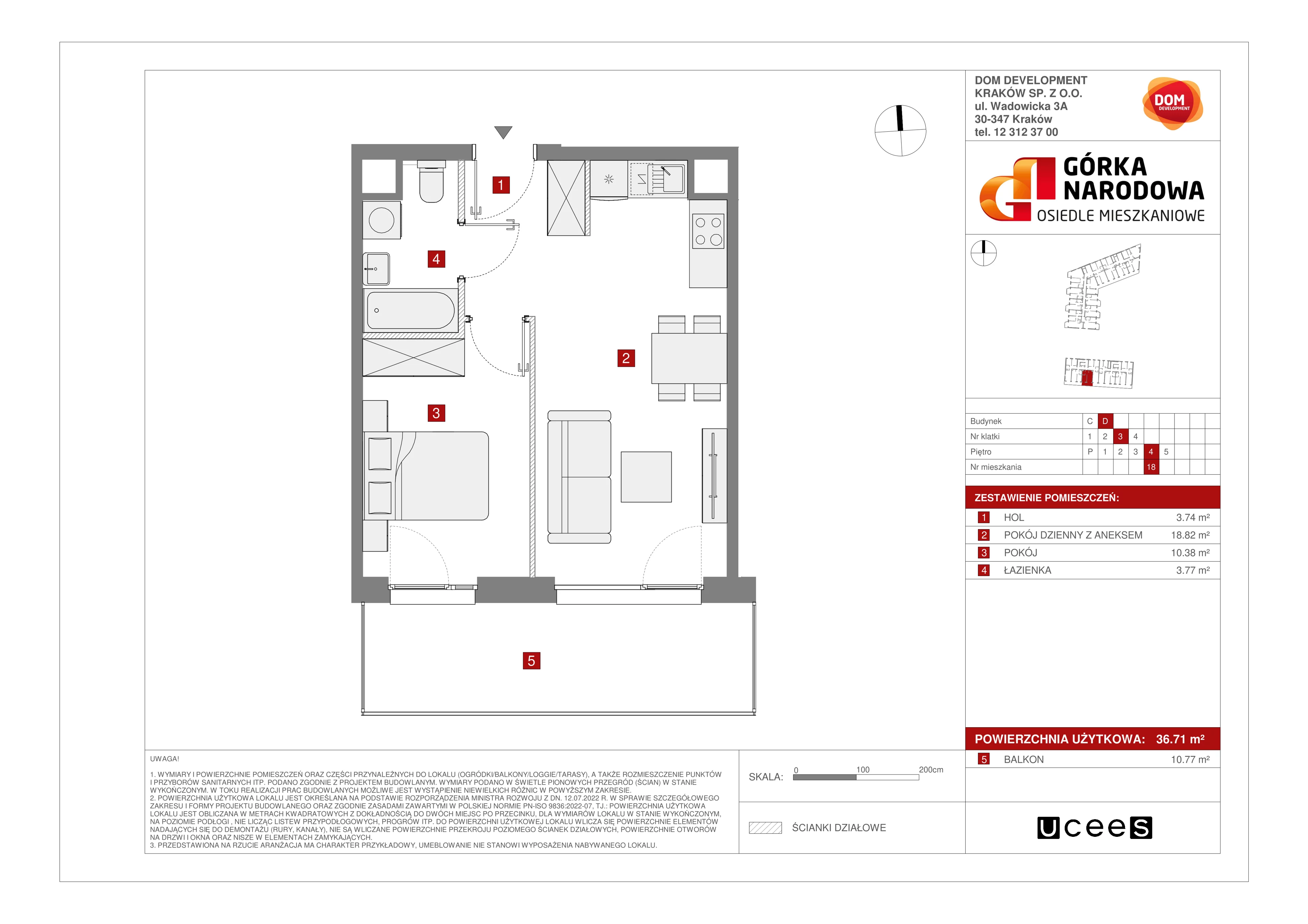 Mieszkanie 36,71 m², piętro 4, oferta nr D/18, Osiedle Górka Narodowa, Kraków, Prądnik Biały, Górka Narodowa, ul. Papierni Prądnickich