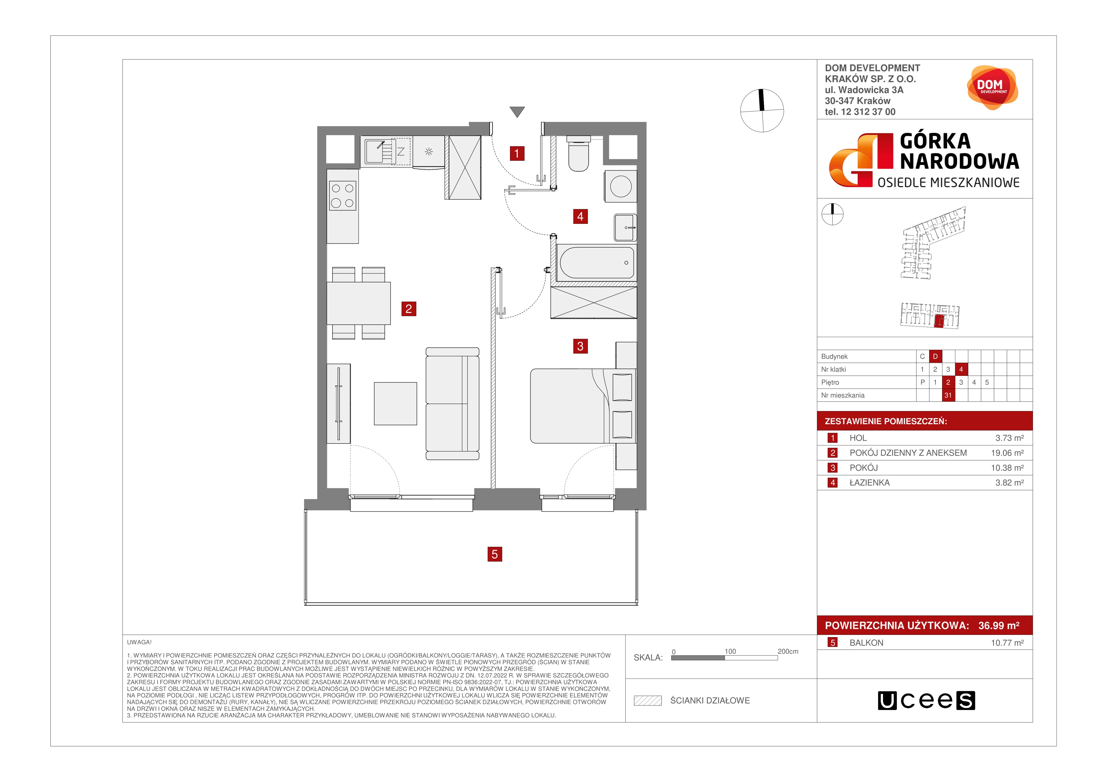 Mieszkanie 36,99 m², piętro 2, oferta nr D/31, Osiedle Górka Narodowa, Kraków, Prądnik Biały, Górka Narodowa, ul. Papierni Prądnickich