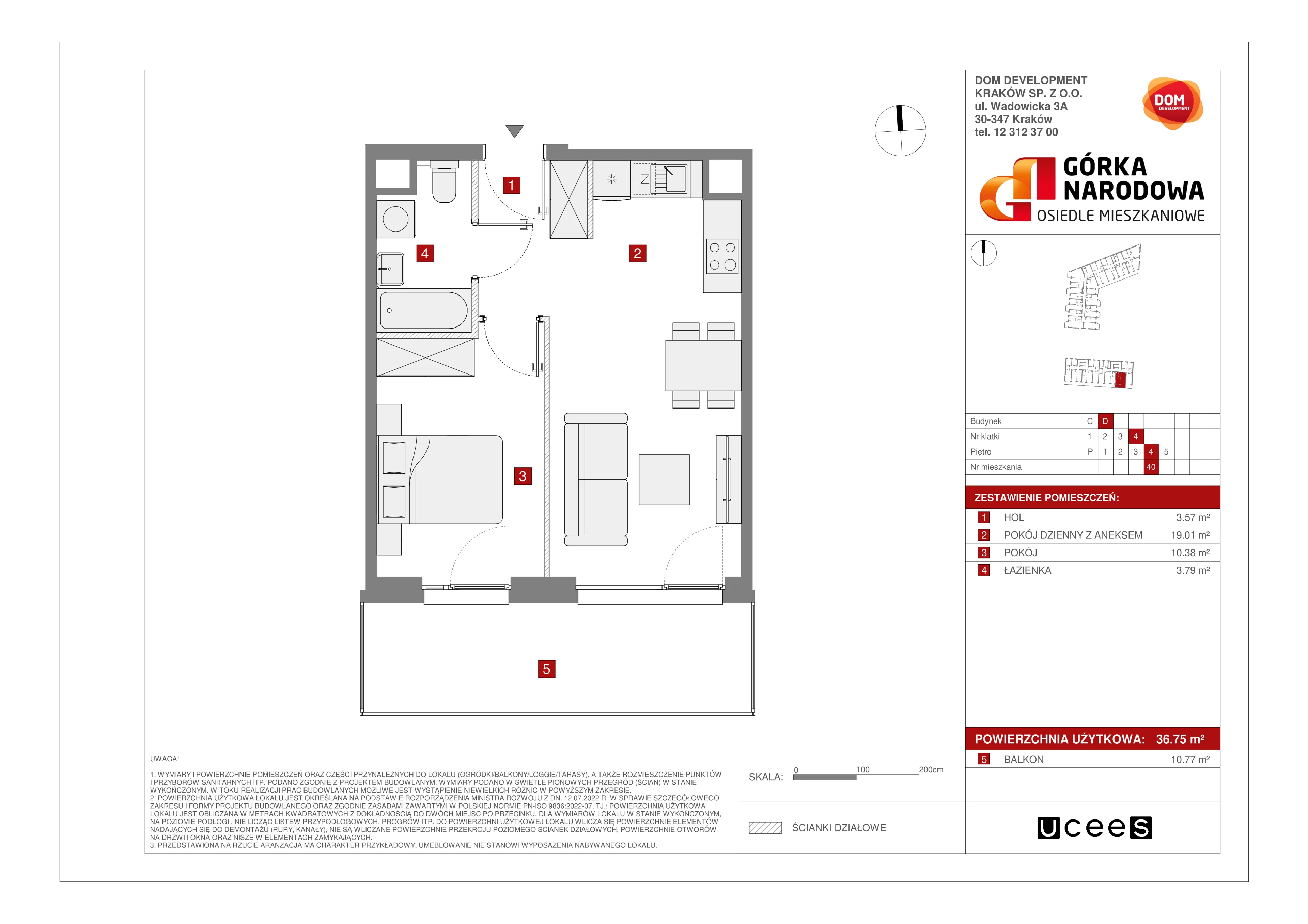 Mieszkanie 36,75 m², piętro 4, oferta nr D/40, Osiedle Górka Narodowa etap 5, Kraków, Prądnik Biały, Górka Narodowa, ul. Papierni Prądnickich