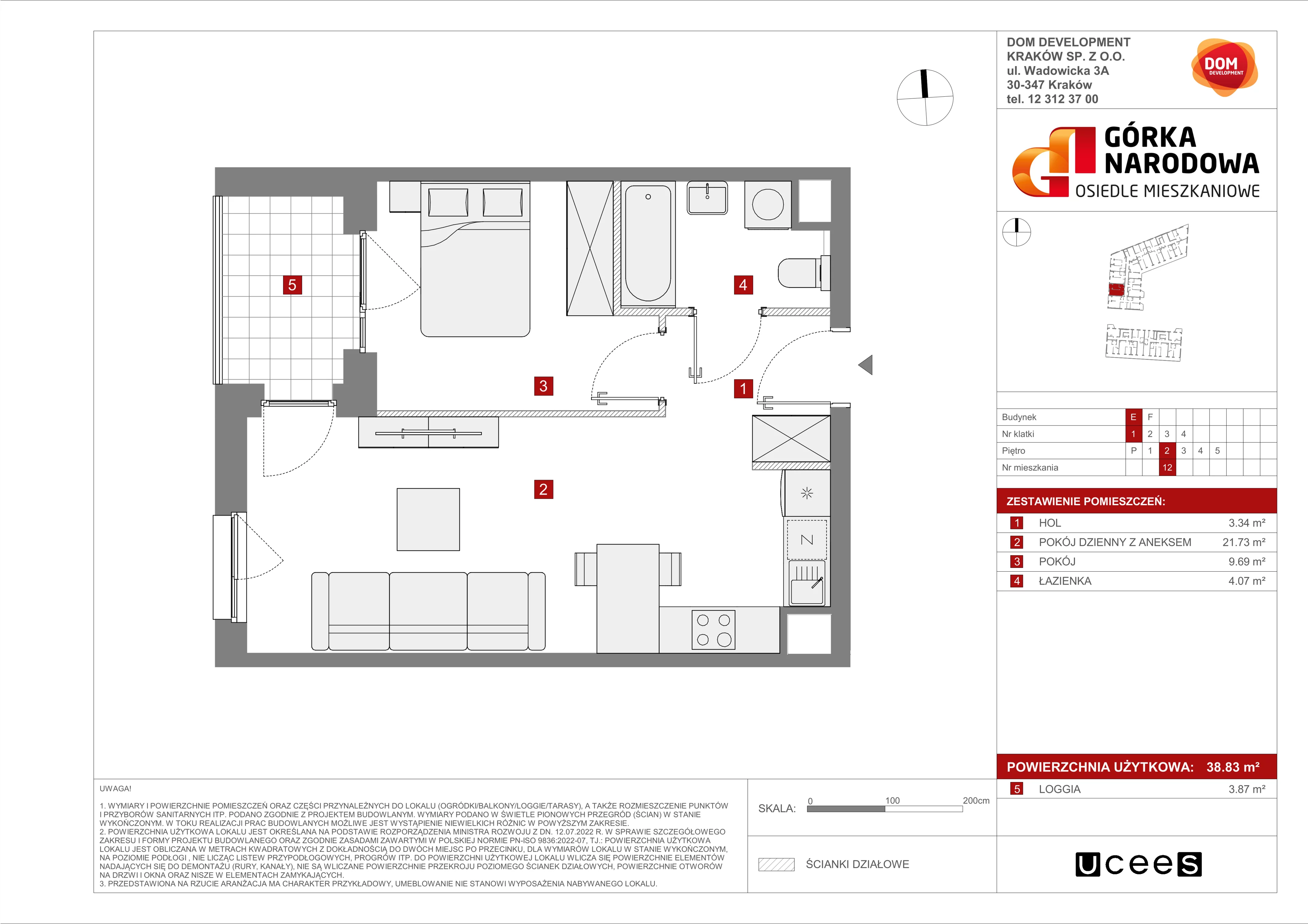 Mieszkanie 38,83 m², piętro 2, oferta nr E/12, Osiedle Górka Narodowa etap 5, Kraków, Prądnik Biały, Górka Narodowa, ul. Papierni Prądnickich