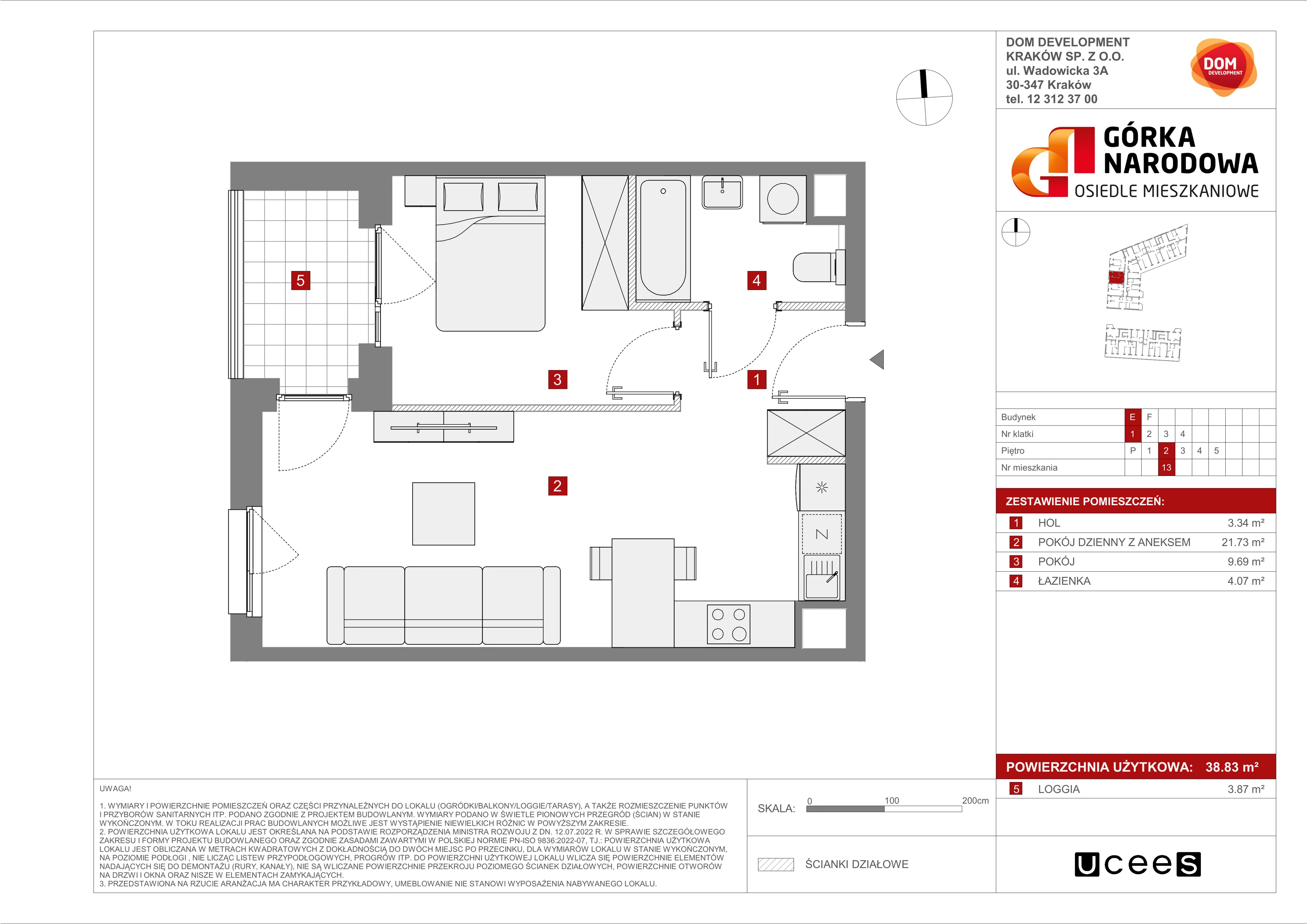 Mieszkanie 38,83 m², piętro 2, oferta nr E/13, Osiedle Górka Narodowa etap 5, Kraków, Prądnik Biały, Górka Narodowa, ul. Papierni Prądnickich