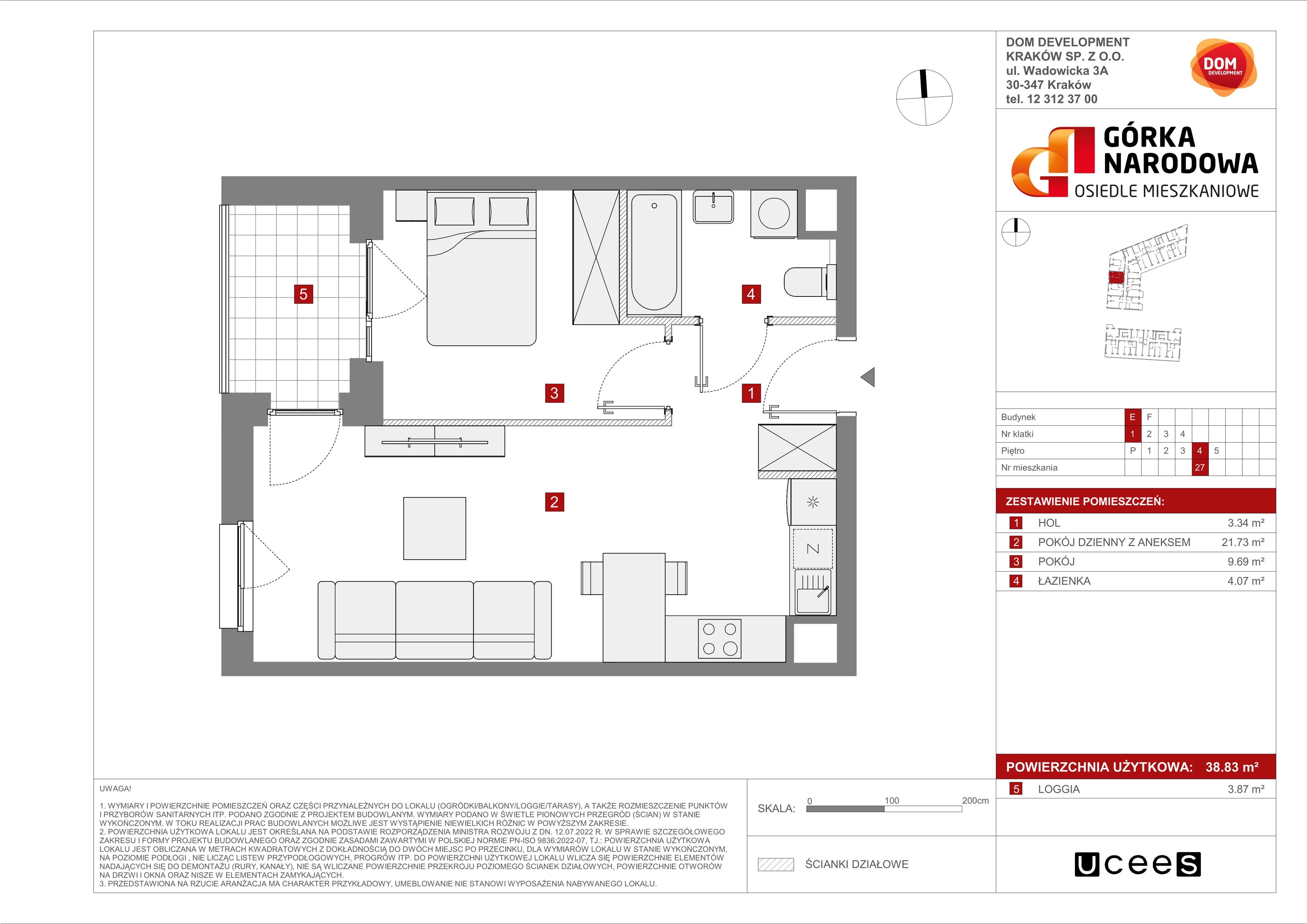 Mieszkanie 38,83 m², piętro 4, oferta nr E/27, Osiedle Górka Narodowa etap 5, Kraków, Prądnik Biały, Górka Narodowa, ul. Papierni Prądnickich