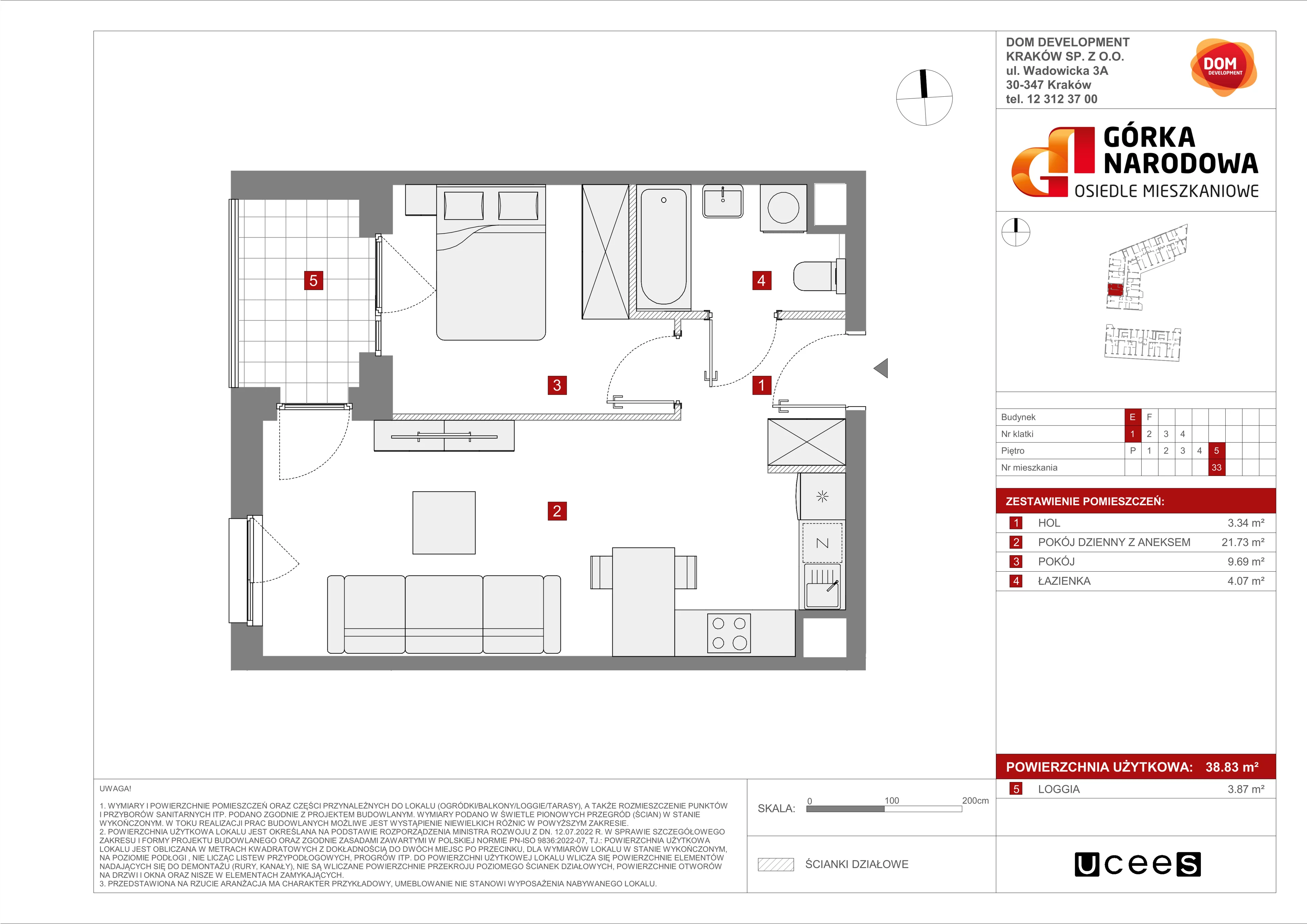 Mieszkanie 38,83 m², piętro 5, oferta nr E/33, Osiedle Górka Narodowa etap 5, Kraków, Prądnik Biały, Górka Narodowa, ul. Papierni Prądnickich