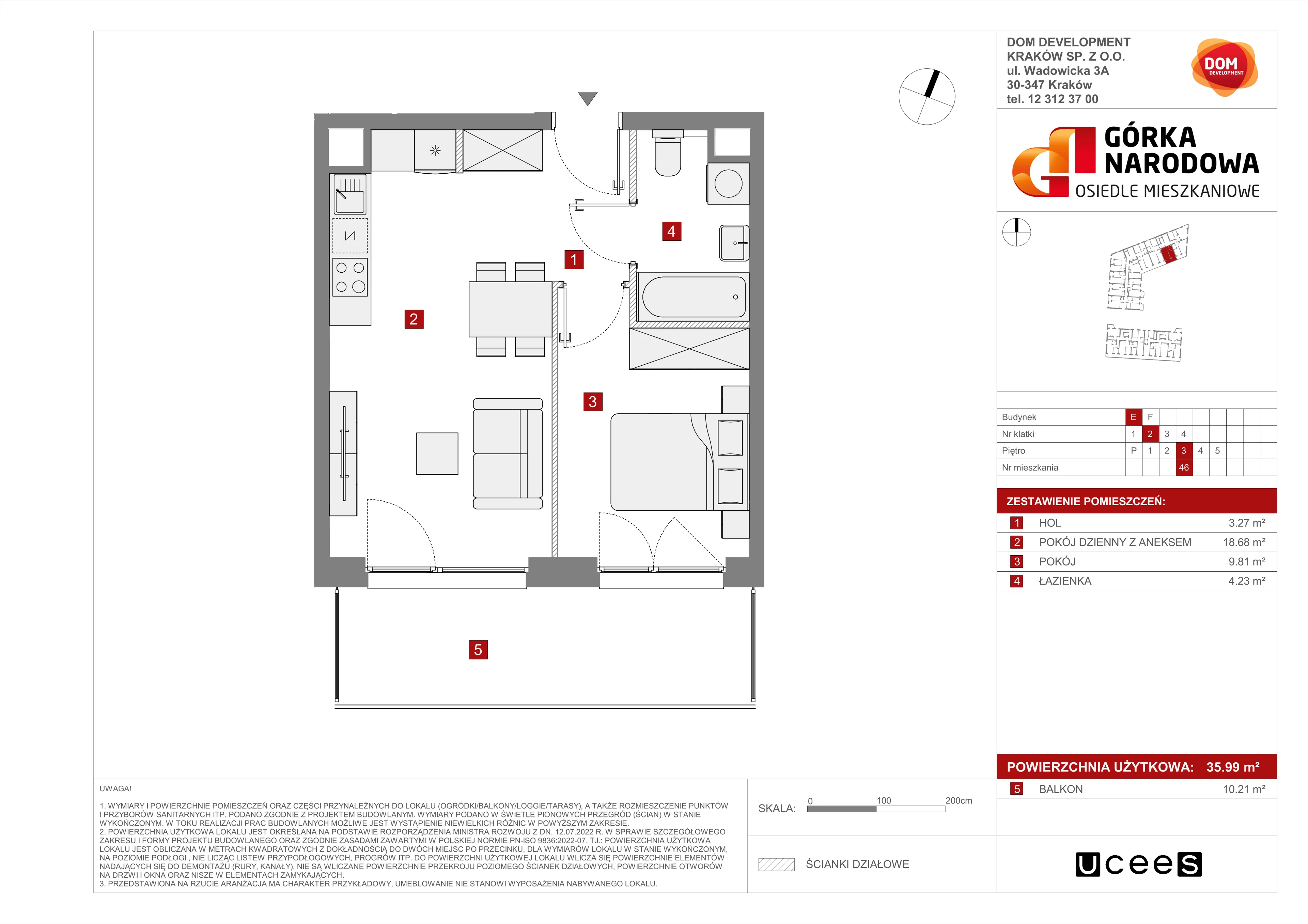 Mieszkanie 35,99 m², piętro 3, oferta nr E/46, Osiedle Górka Narodowa etap 5, Kraków, Prądnik Biały, Górka Narodowa, ul. Papierni Prądnickich