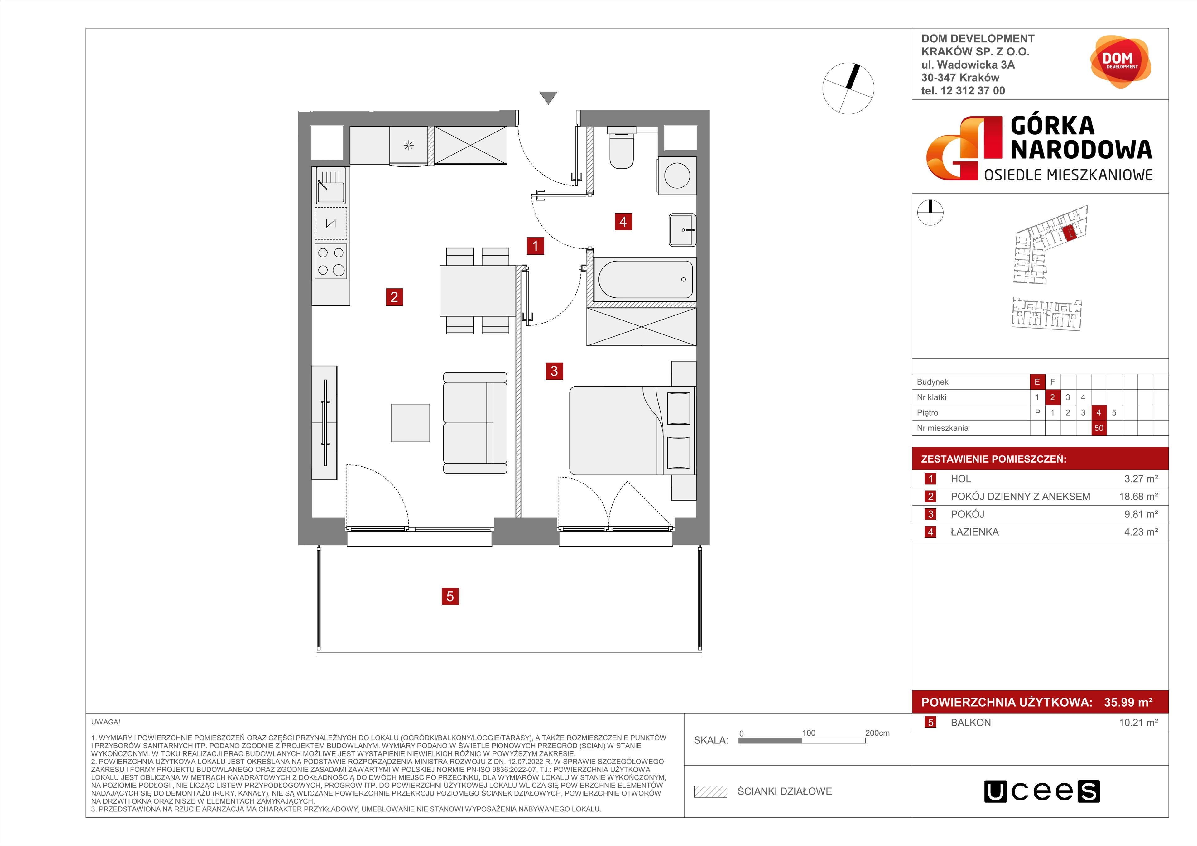 Mieszkanie 35,99 m², piętro 4, oferta nr E/50, Osiedle Górka Narodowa etap 5, Kraków, Prądnik Biały, Górka Narodowa, ul. Papierni Prądnickich