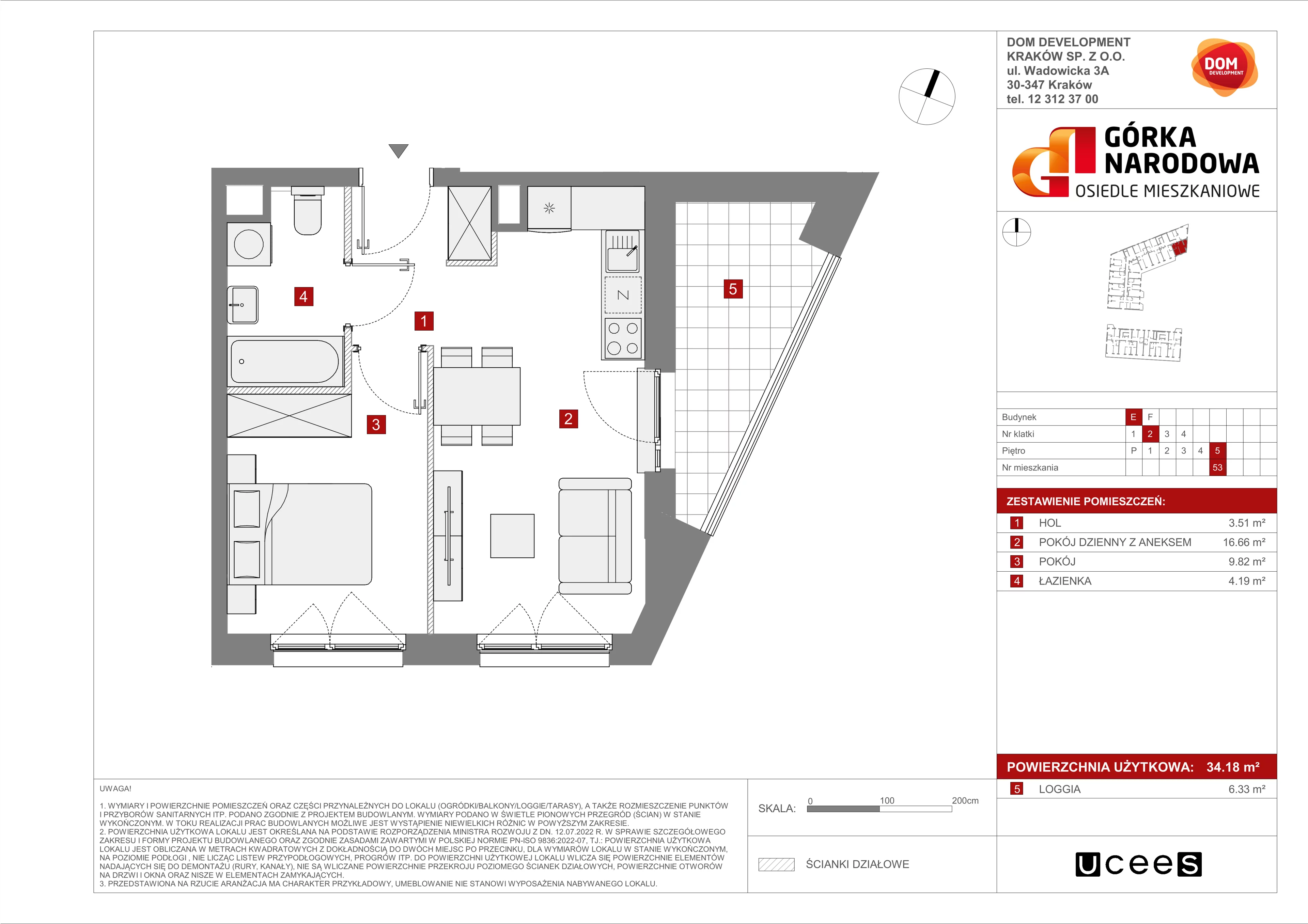 Mieszkanie 34,18 m², piętro 5, oferta nr E/53, Osiedle Górka Narodowa etap 5, Kraków, Prądnik Biały, Górka Narodowa, ul. Papierni Prądnickich