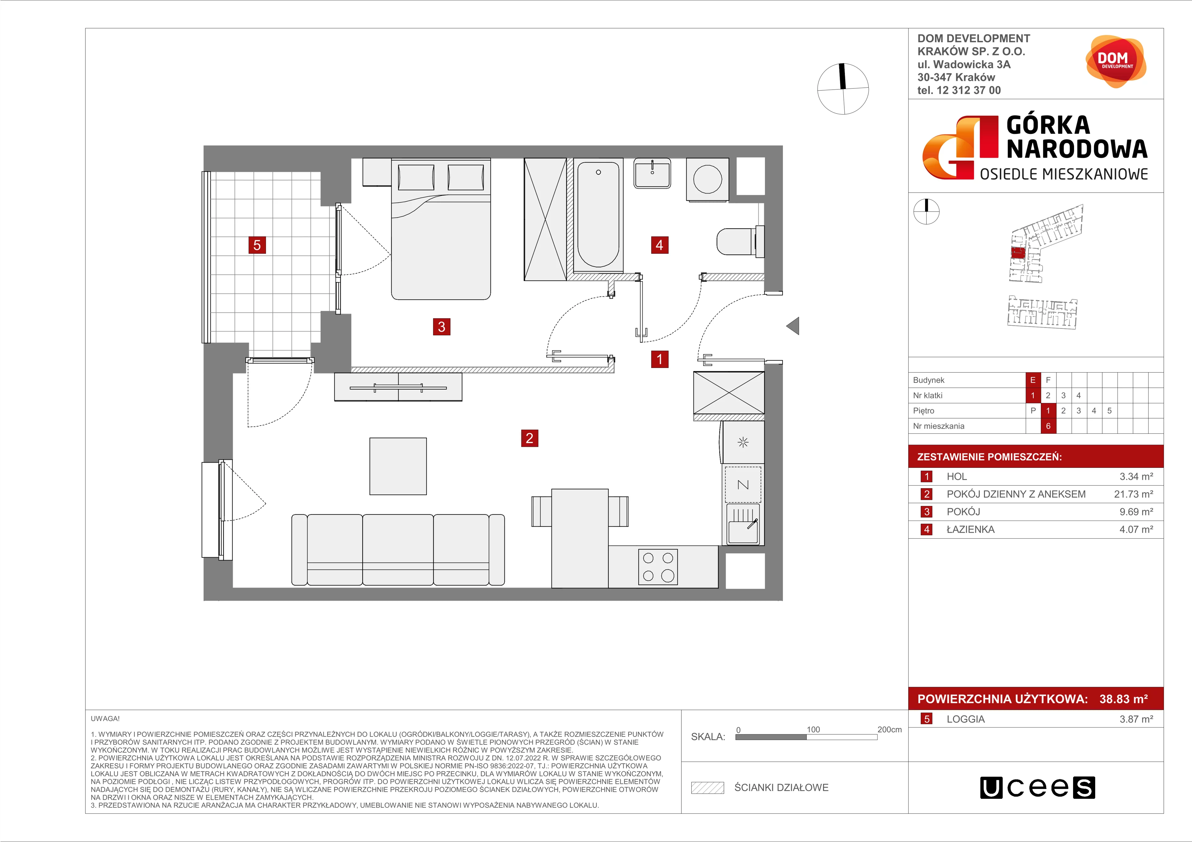 Mieszkanie 38,83 m², piętro 1, oferta nr E/6, Osiedle Górka Narodowa etap 5, Kraków, Prądnik Biały, Górka Narodowa, ul. Papierni Prądnickich