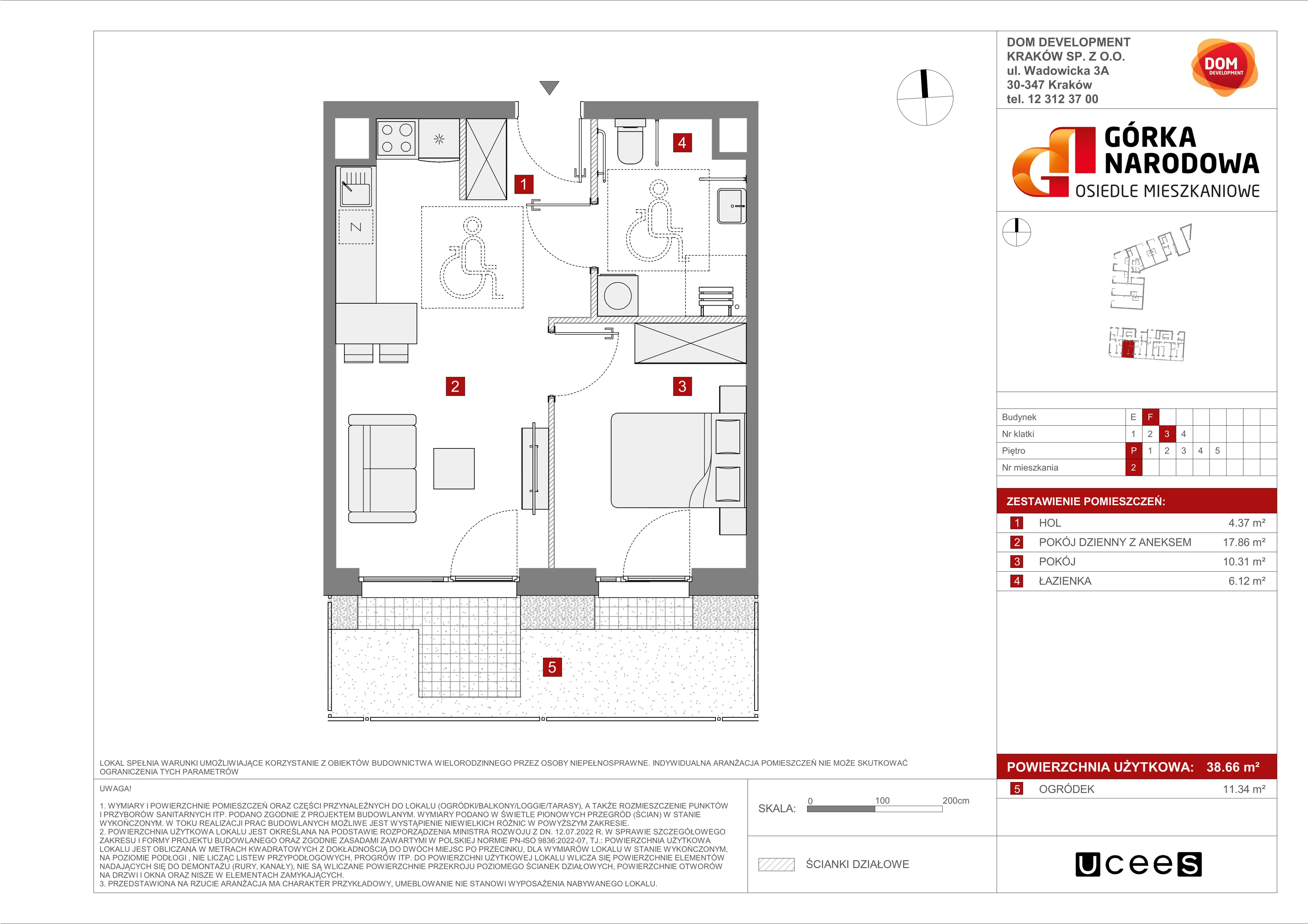 Mieszkanie 38,66 m², parter, oferta nr F/2, Osiedle Górka Narodowa etap 5, Kraków, Prądnik Biały, Górka Narodowa, ul. Papierni Prądnickich