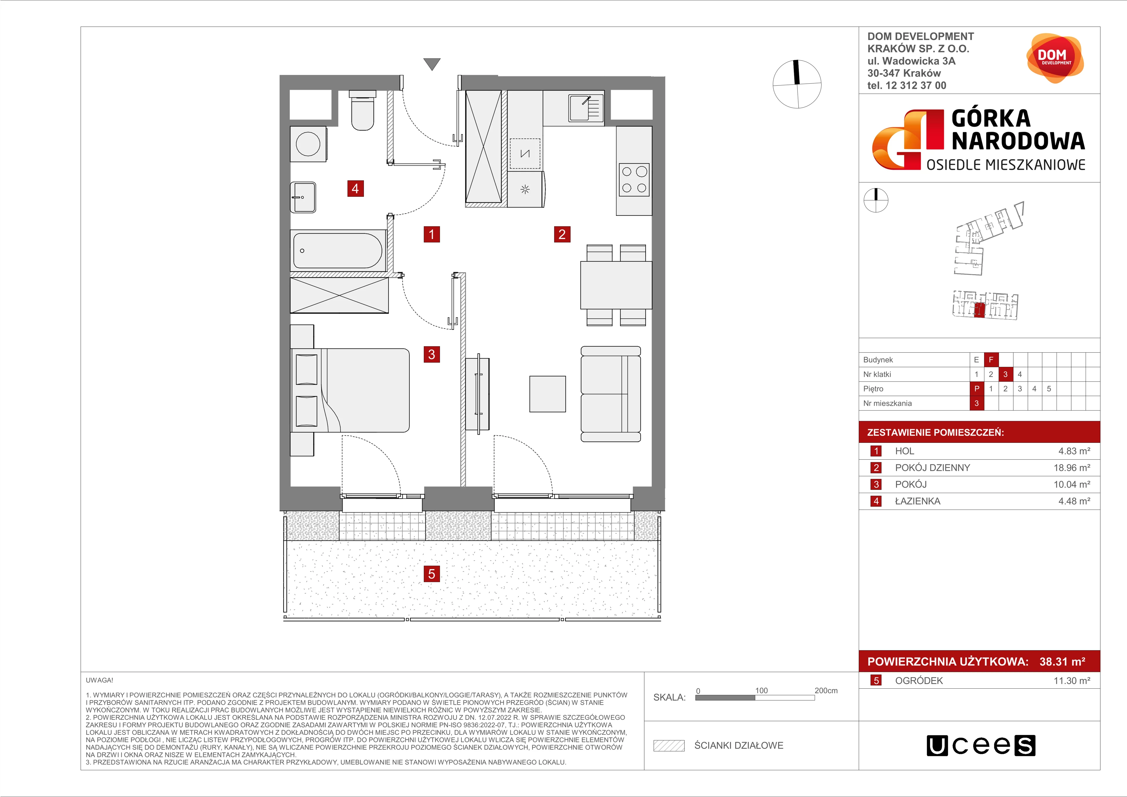 Mieszkanie 38,31 m², parter, oferta nr F/3, Osiedle Górka Narodowa etap 5, Kraków, Prądnik Biały, Górka Narodowa, ul. Papierni Prądnickich