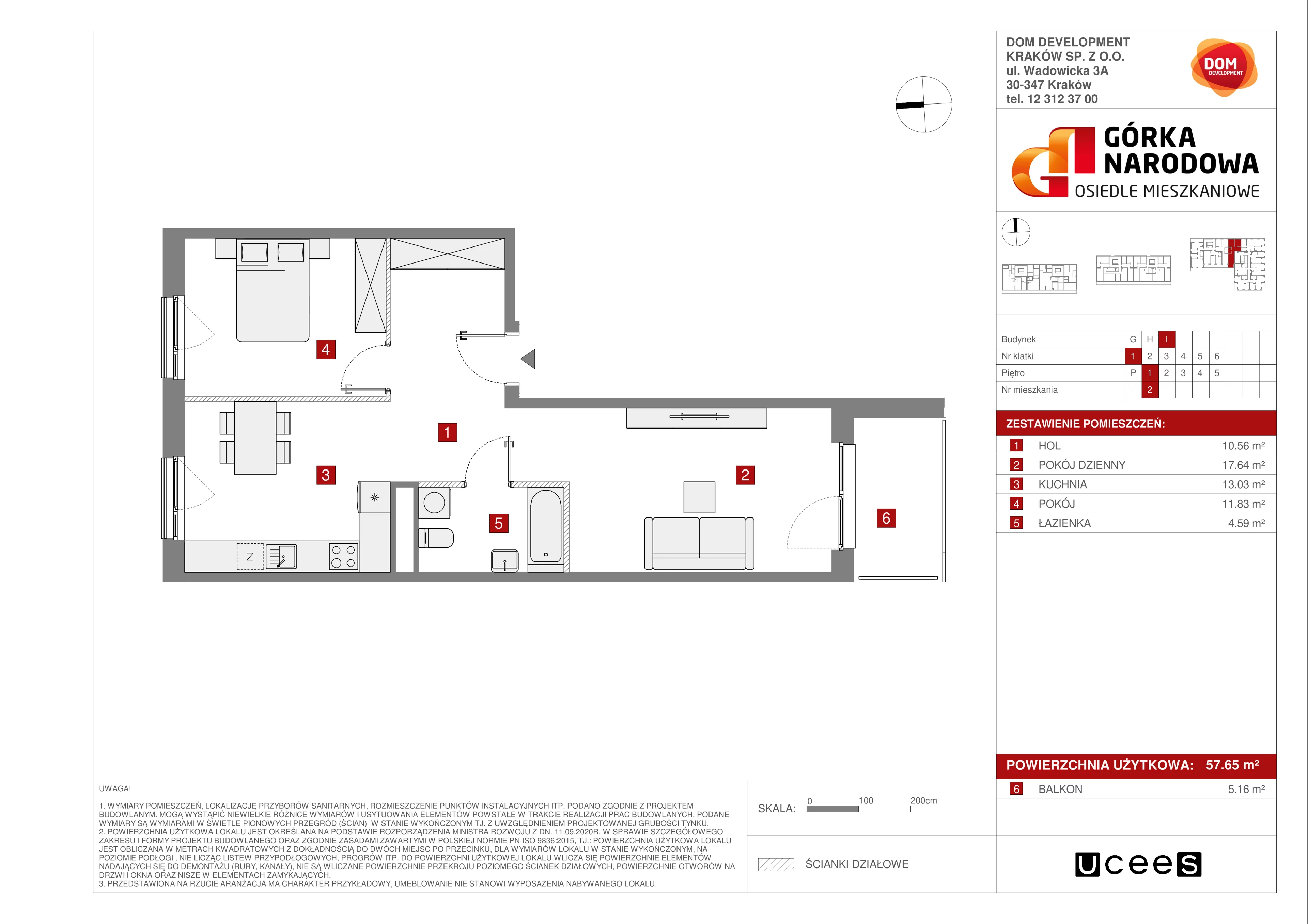 Mieszkanie 57,65 m², piętro 1, oferta nr I/2, Osiedle Górka Narodowa, Kraków, Prądnik Biały, Górka Narodowa, ul. Andrzeja Zauchy