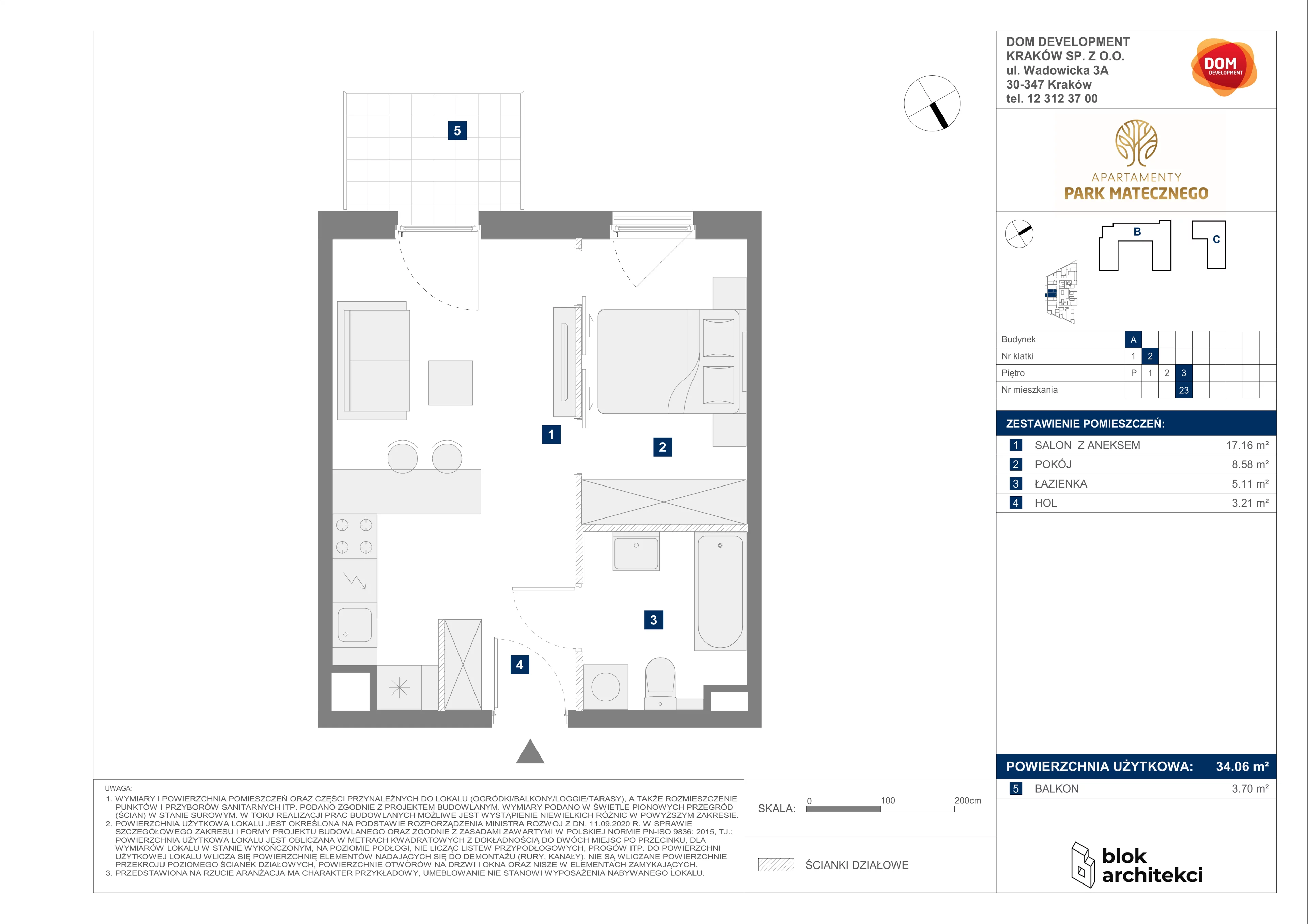 Mieszkanie 34,06 m², piętro 3, oferta nr A/23, Apartamenty Park Matecznego, Kraków, Podgórze, Mateczny, ul. Rydlówka 5