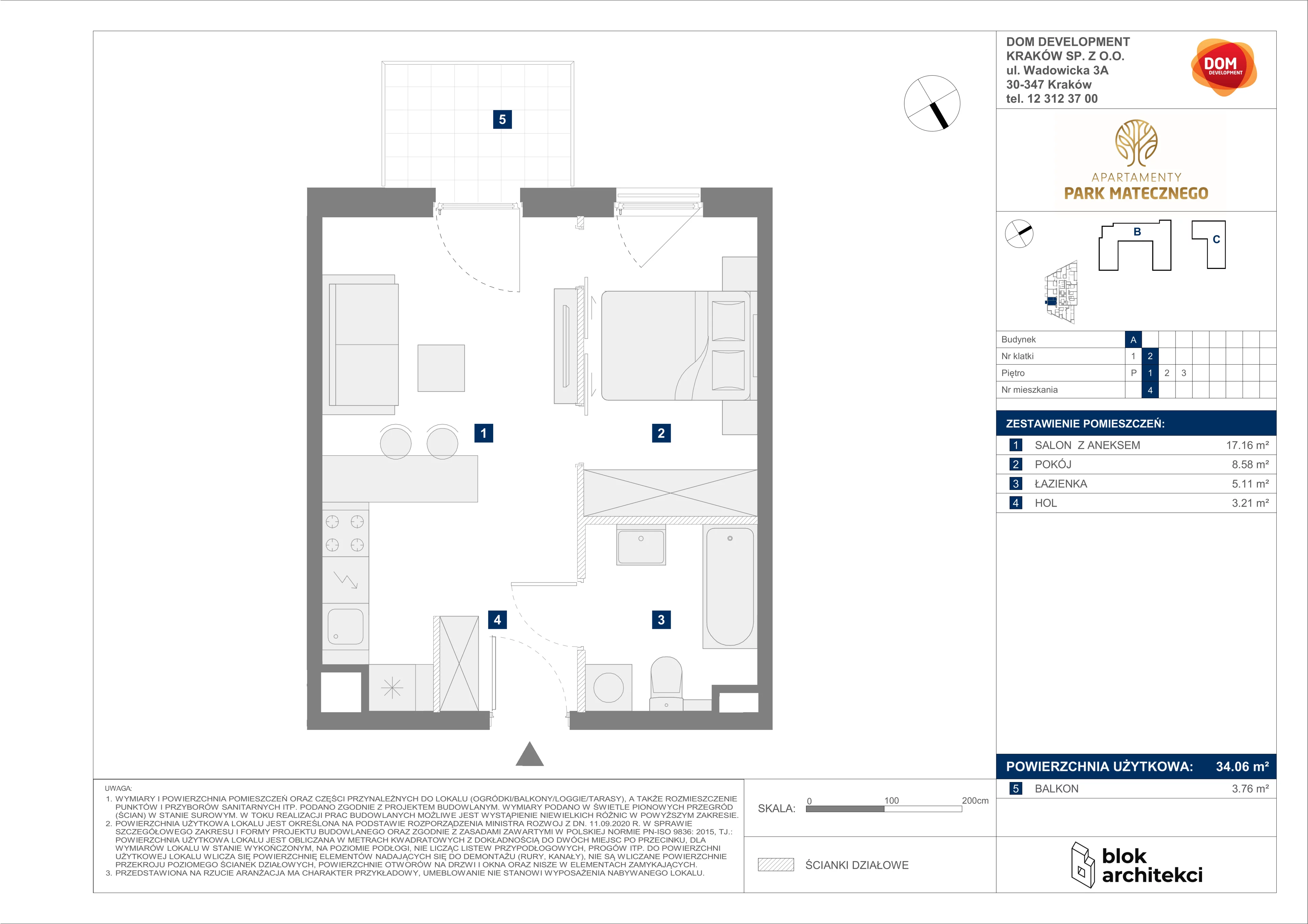 Apartament 34,06 m², piętro 1, oferta nr A/4, Apartamenty Park Matecznego, Kraków, Podgórze, Mateczny, ul. Rydlówka 5