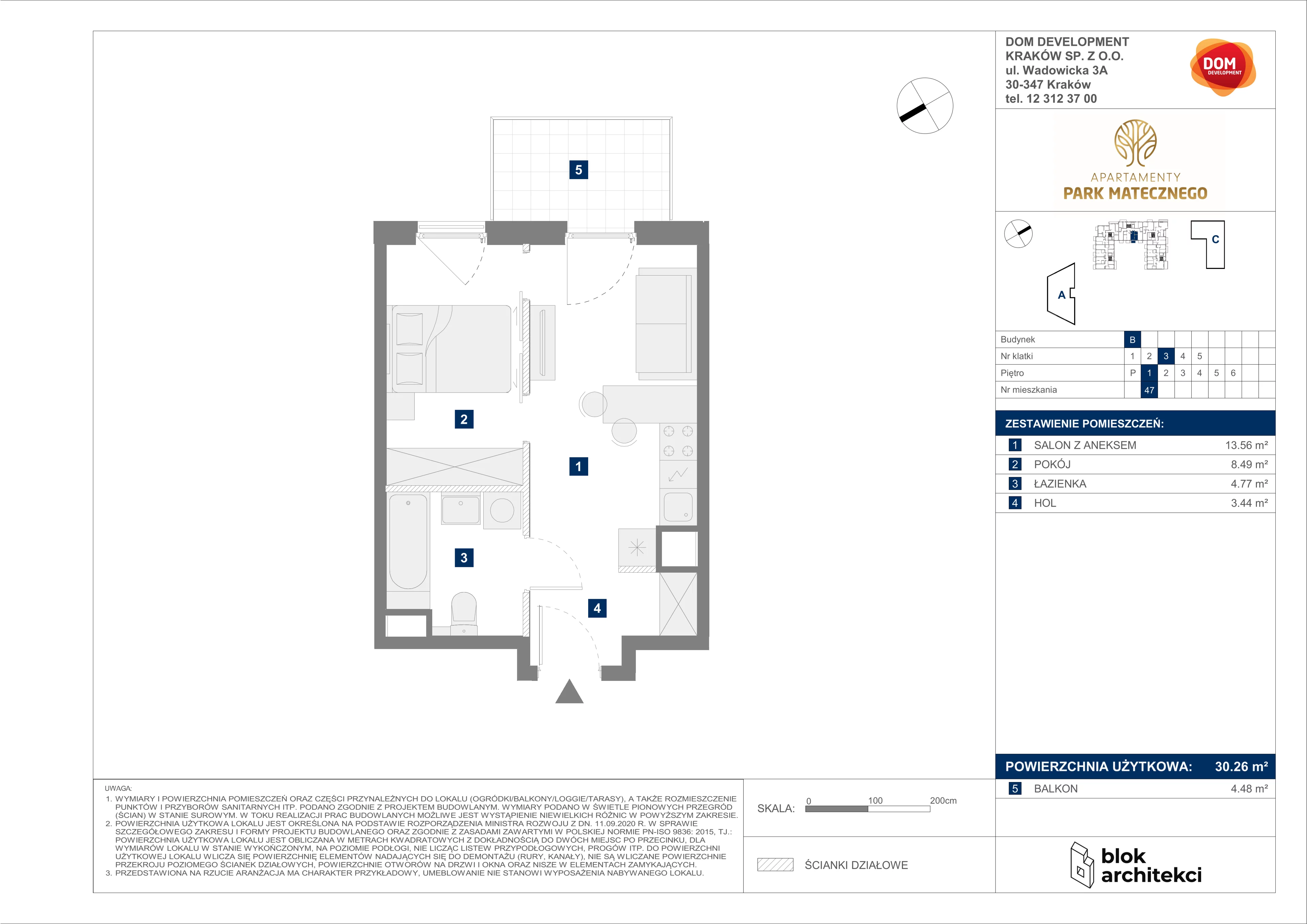 Mieszkanie 30,26 m², piętro 1, oferta nr B/47, Apartamenty Park Matecznego, Kraków, Podgórze, Mateczny, ul. Rydlówka 5