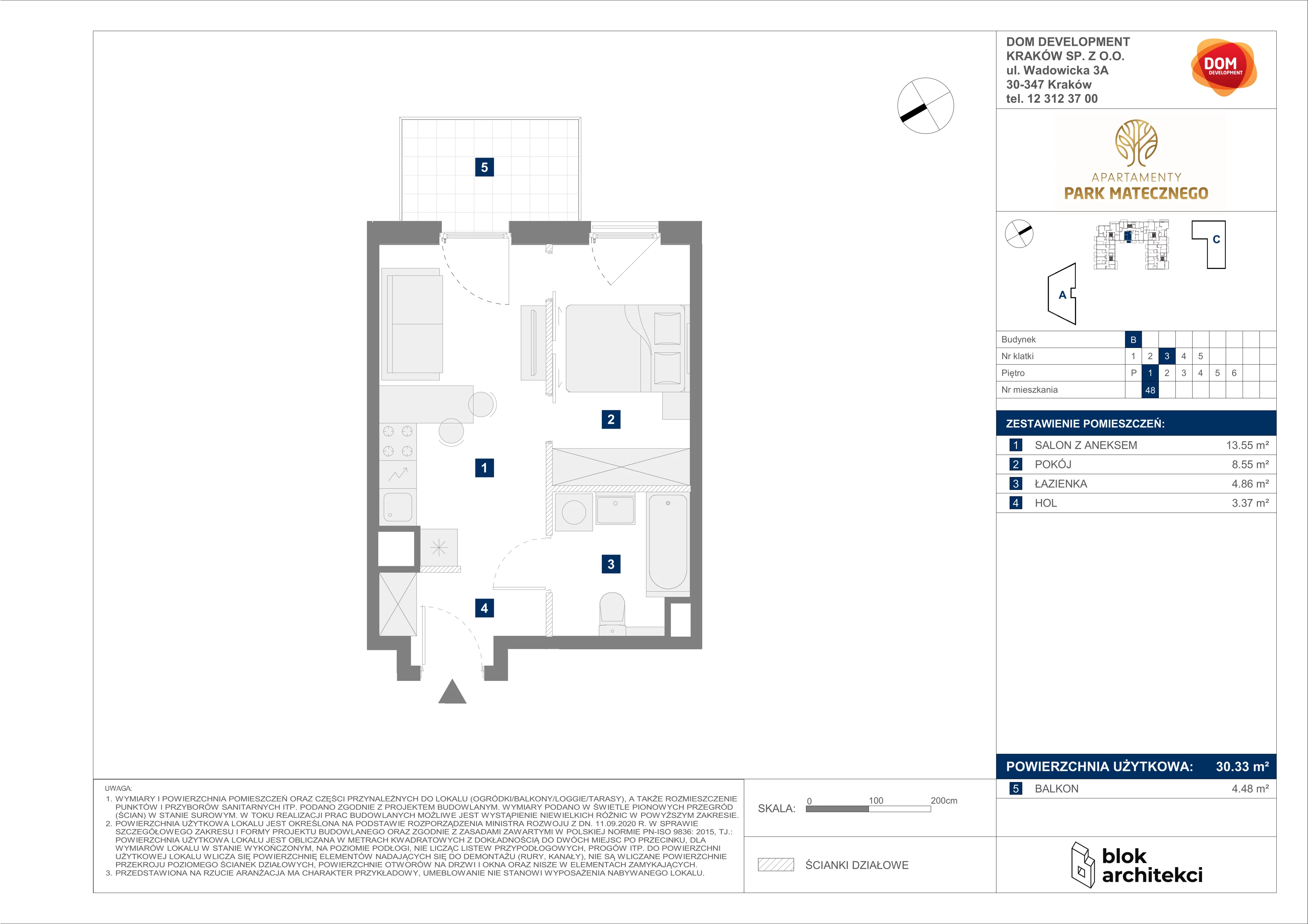 Mieszkanie 30,33 m², piętro 1, oferta nr B/48, Apartamenty Park Matecznego, Kraków, Podgórze, Mateczny, ul. Rydlówka 5