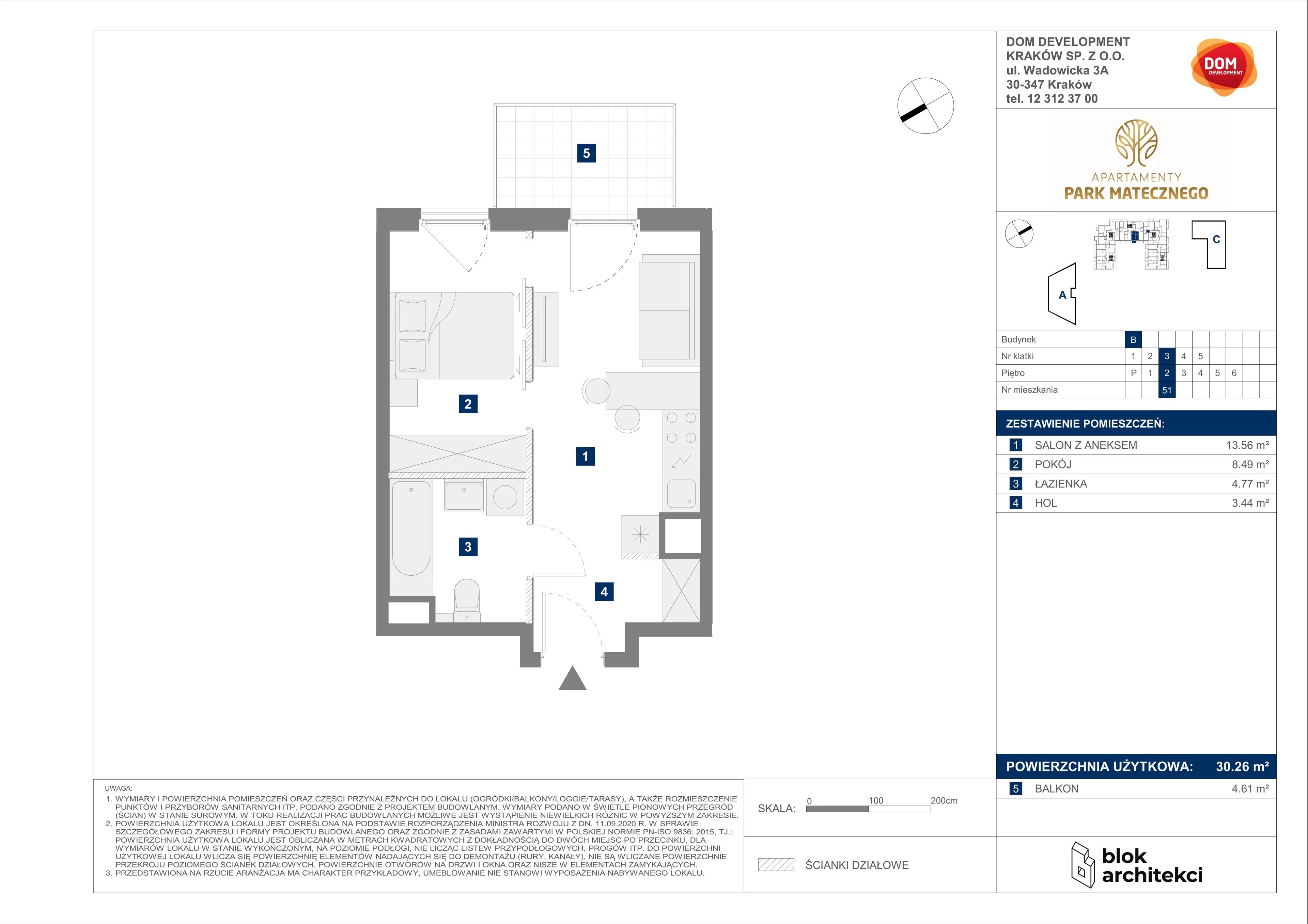 Mieszkanie 30,26 m², piętro 2, oferta nr B/51, Apartamenty Park Matecznego, Kraków, Podgórze, Mateczny, ul. Rydlówka 5