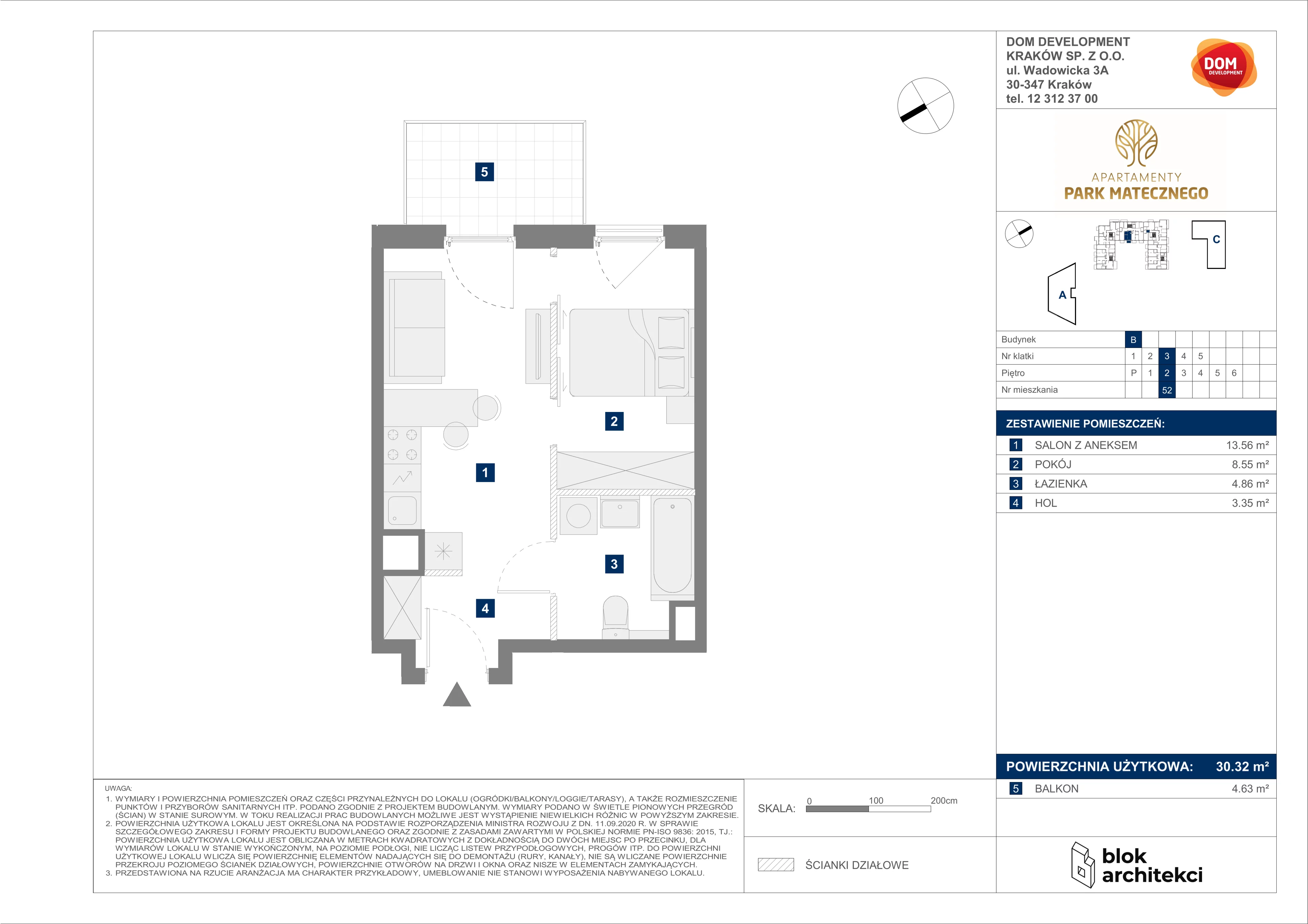 Apartament 30,32 m², piętro 2, oferta nr B/52, Apartamenty Park Matecznego, Kraków, Podgórze, Mateczny, ul. Rydlówka 5